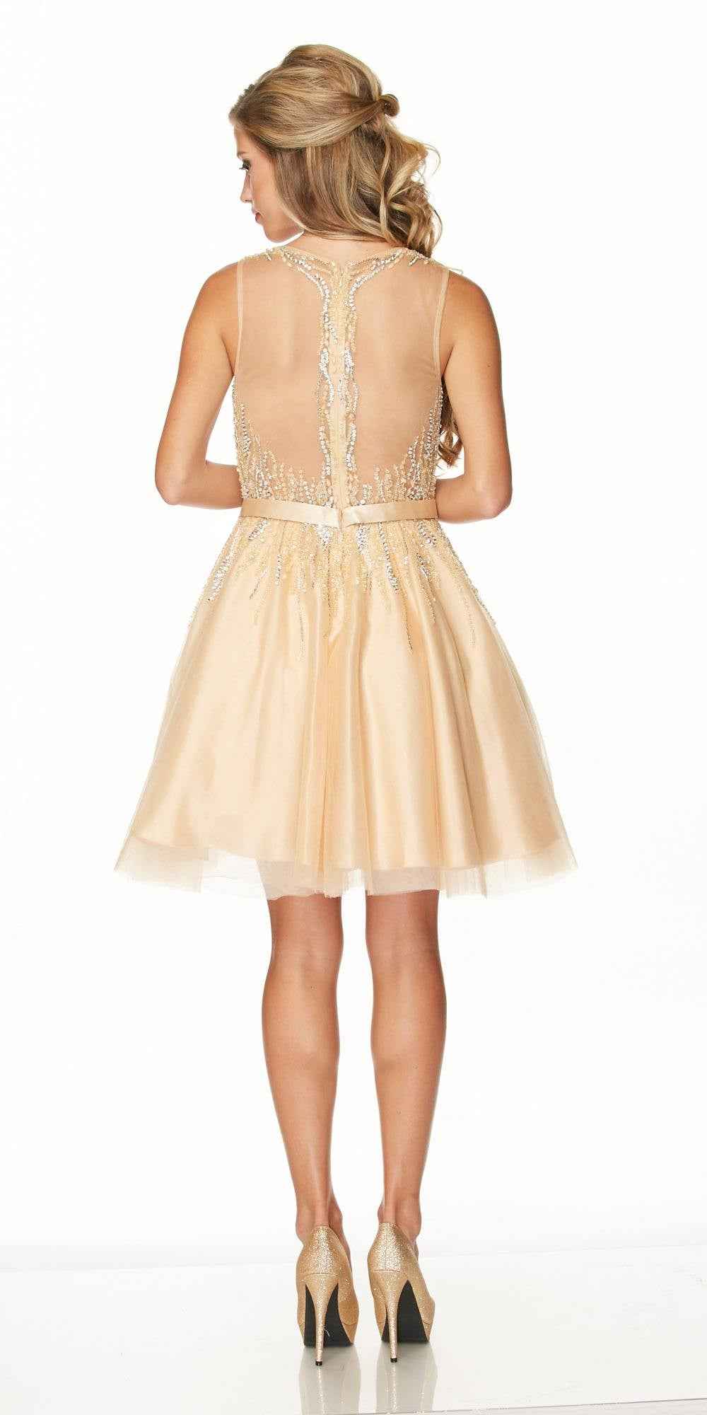 CLEARANCE - Juliet 776 Sequins Embellished Bodice Illusion Short Dress (Size M)