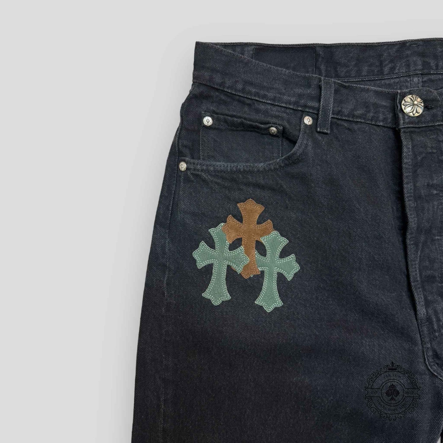 Chrome Hearts Green / Brown Cross Patch Jeans