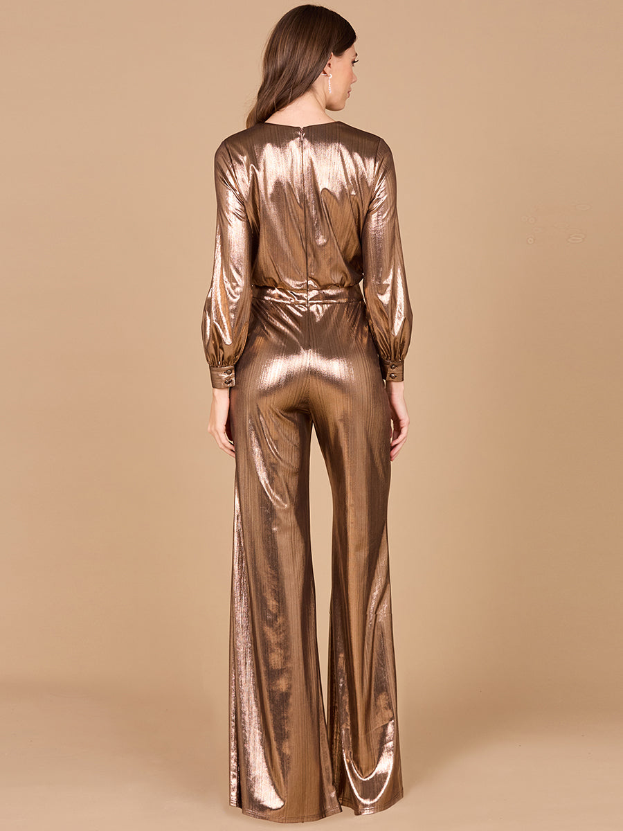 Metallic Shimmer Jumpsuit with Pockets - OUTLET - JUSTLUXURY