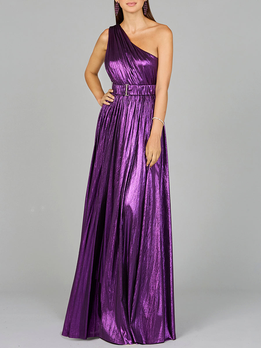 One Shoulder Metallic Dress - OUTLET - JUSTLUXURY