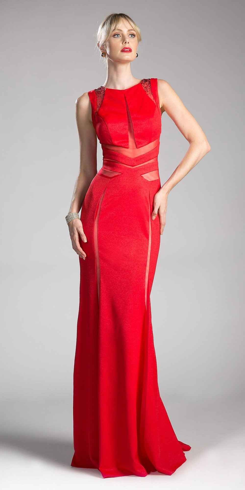 Cinderella Divine 84792 Sleeveless Sheer Cut Out Gown Beaded