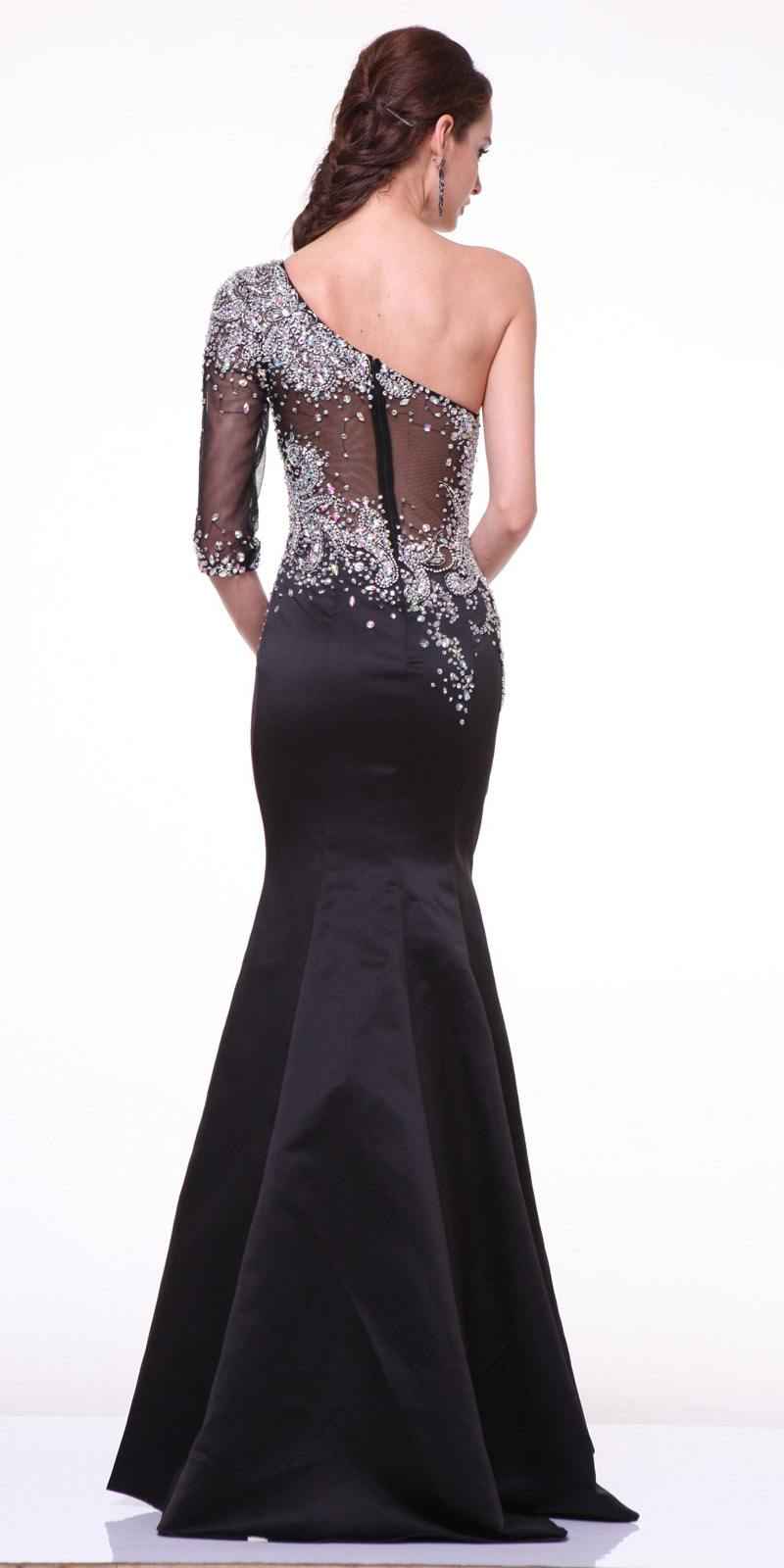 Cinderella Divine 8789 Mermaid Dress One Shoulder Sleeve Embellished Sheer Bodice