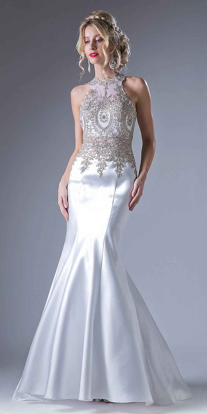 Cinderella Divine 8934 Embroidered Bodice Mermaid Gown Cut Out Back