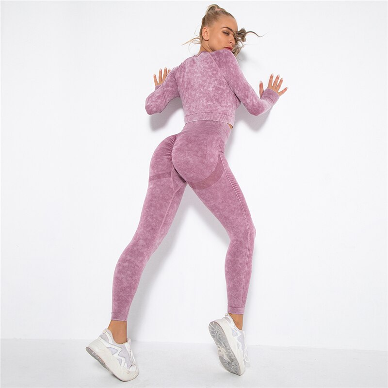 Fitness Gym Sets 2pcs Sports Push Up Suits High Strech Strunch Yoga Leggings Sets Workout Outfit Women Running Yoga Suits