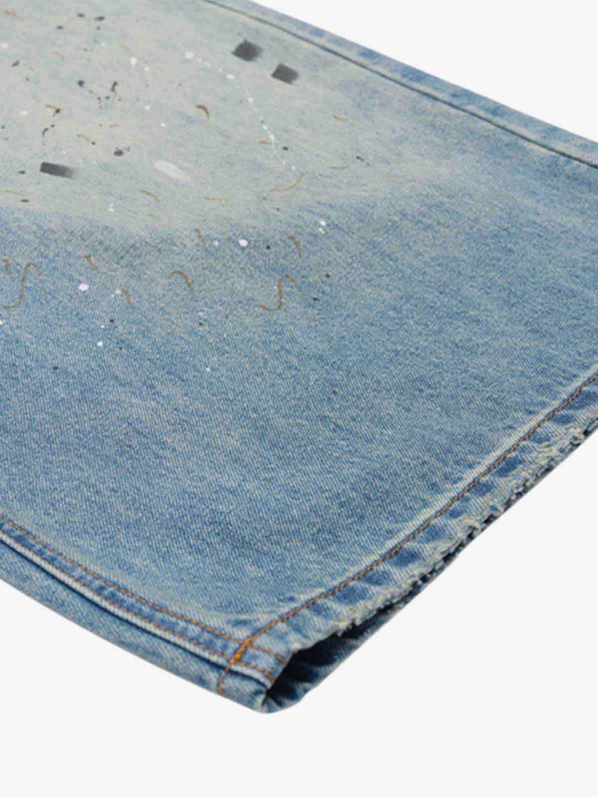 Washed Distressed Ink-Splashed Denim Shorts