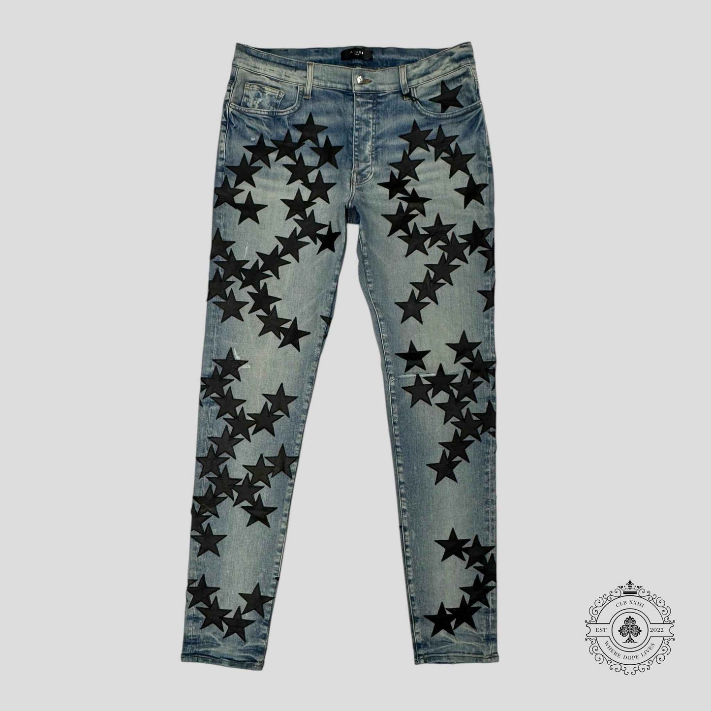 Amiri Chemist Star Patch Jeans in Clay Indigo / Black