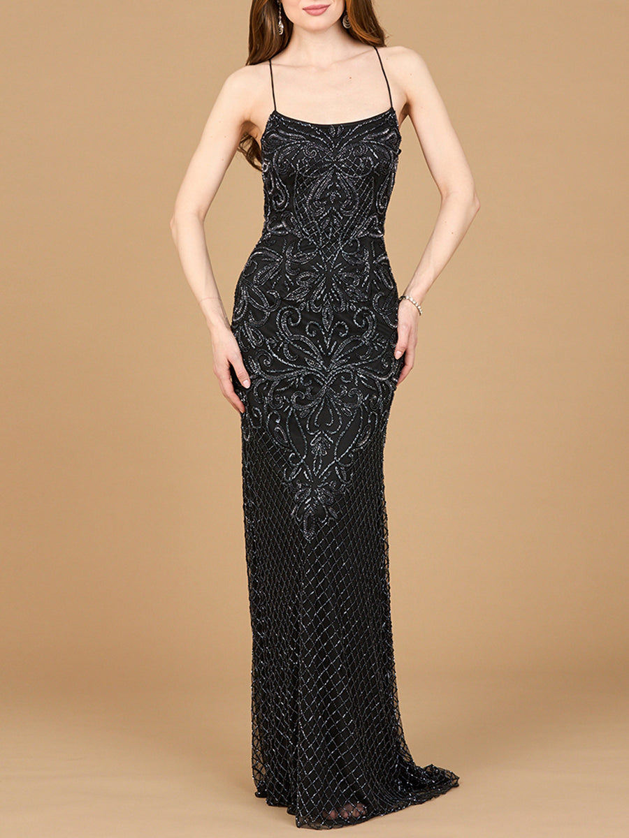 Lace Up Open Back Beaded Dress - JUSTLUXURY