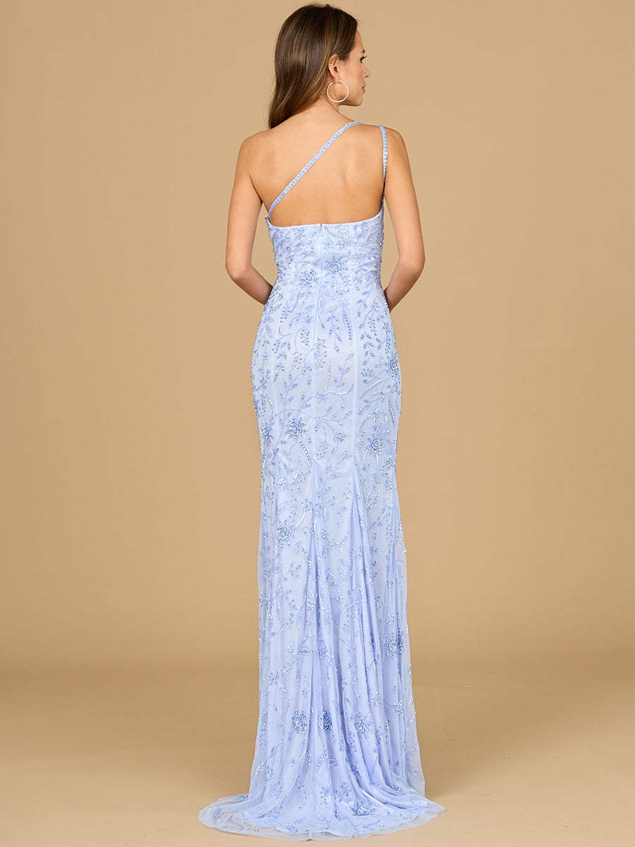 One Shoulder Beaded Gown with Slit - JUSTLUXURY