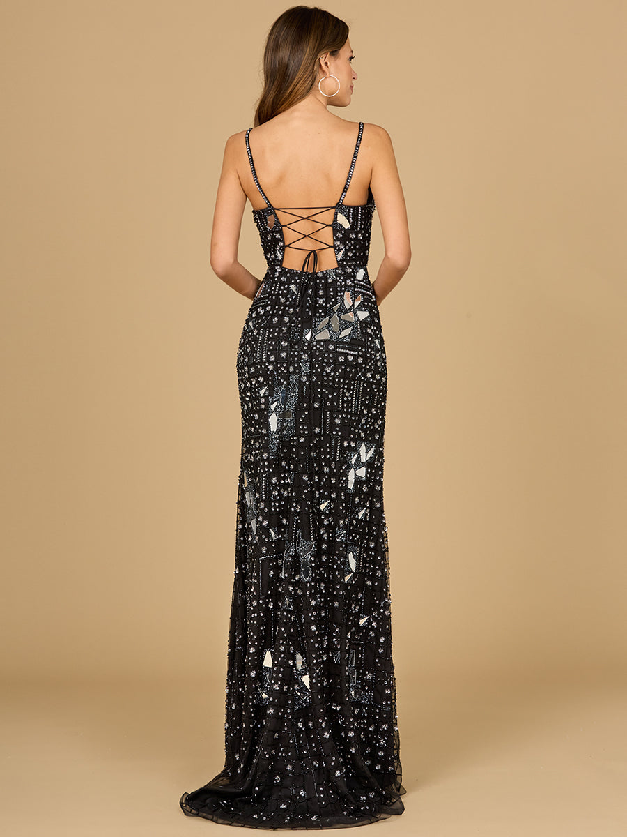 Mirror Beaded Gown With High Slit - JUSTLUXURY