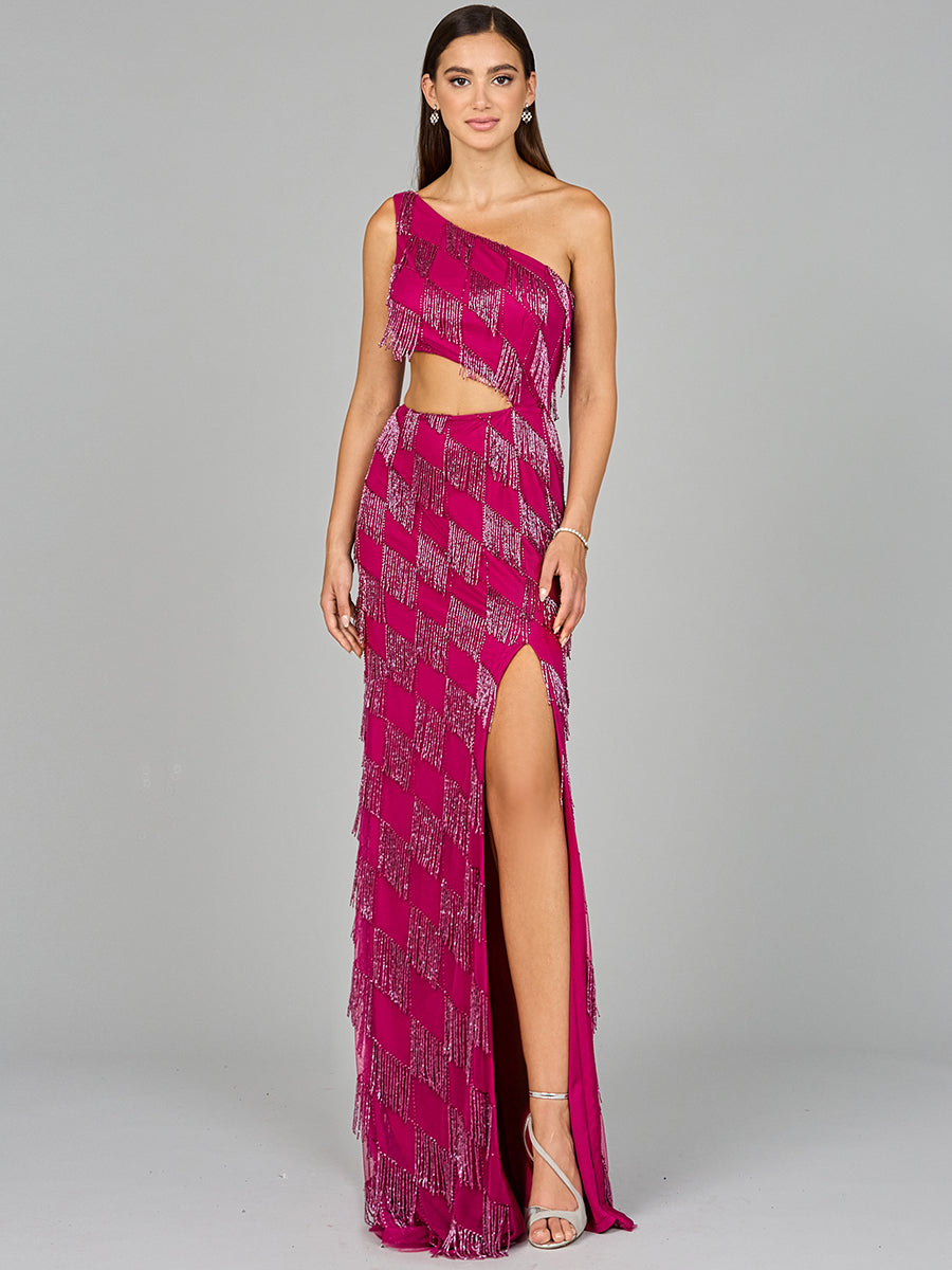 One Shoulder Fringe Gown - JUSTLUXURY