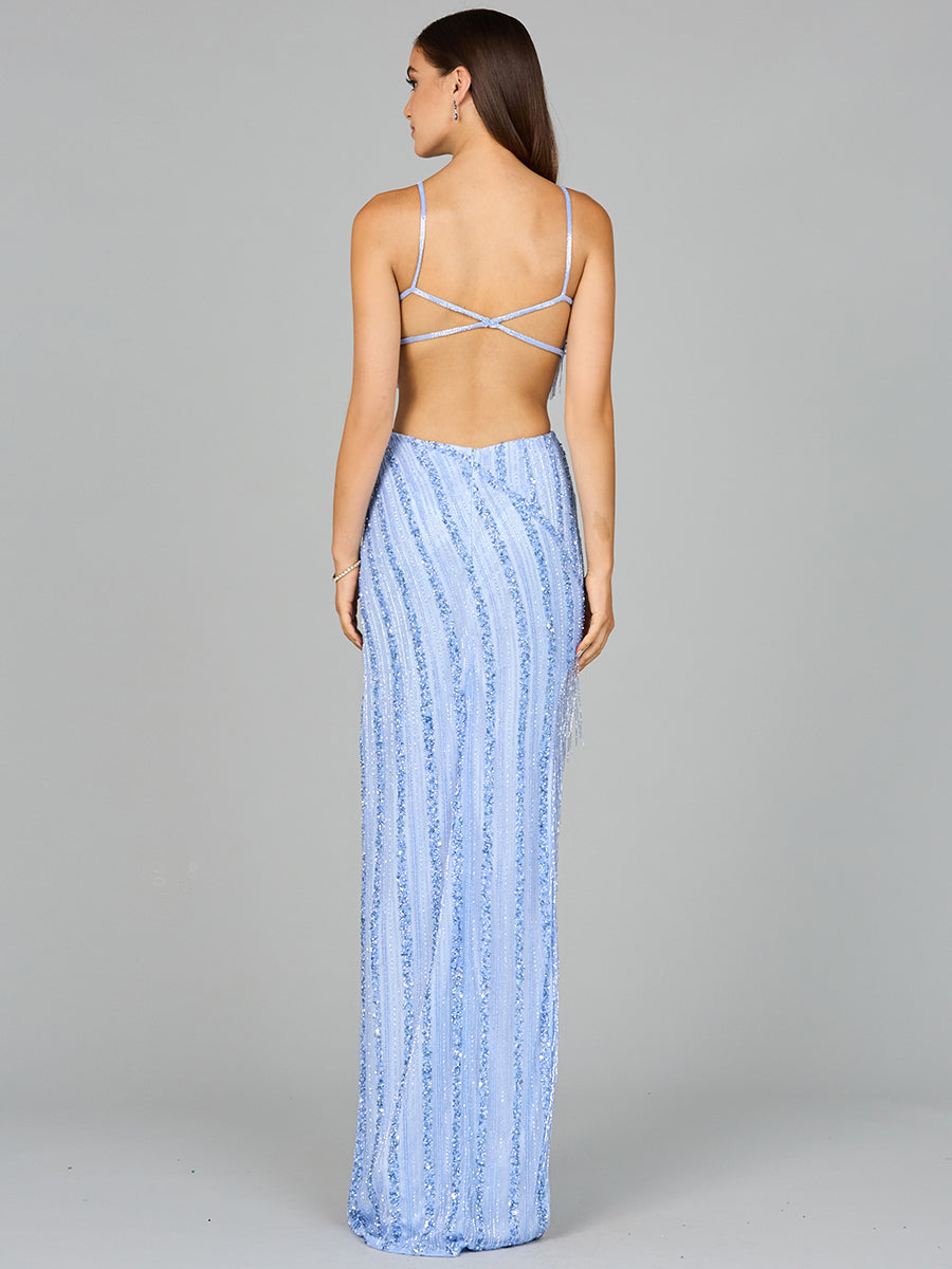 Cutout Beaded Gown with Fringes - JUSTLUXURY