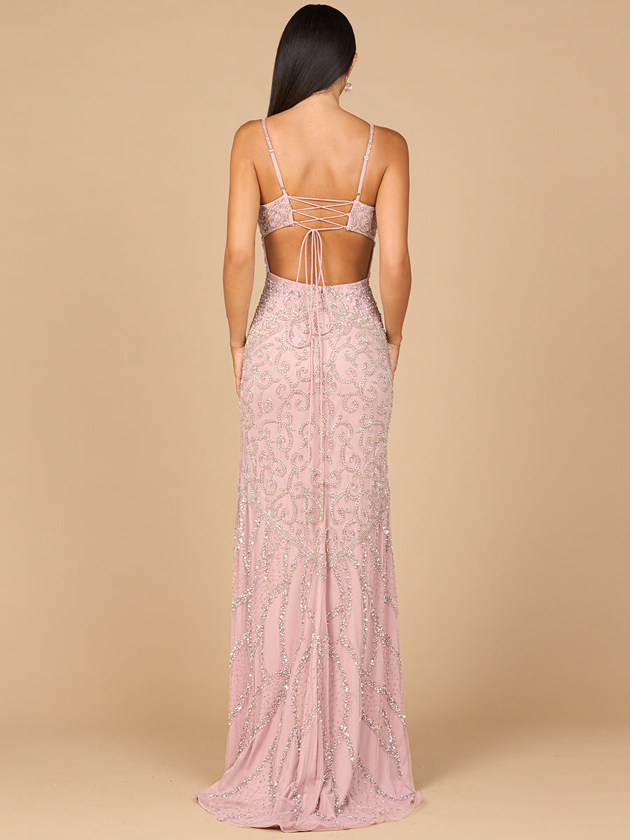 Embellished Gown with Slit And Low Back - JUSTLUXURY