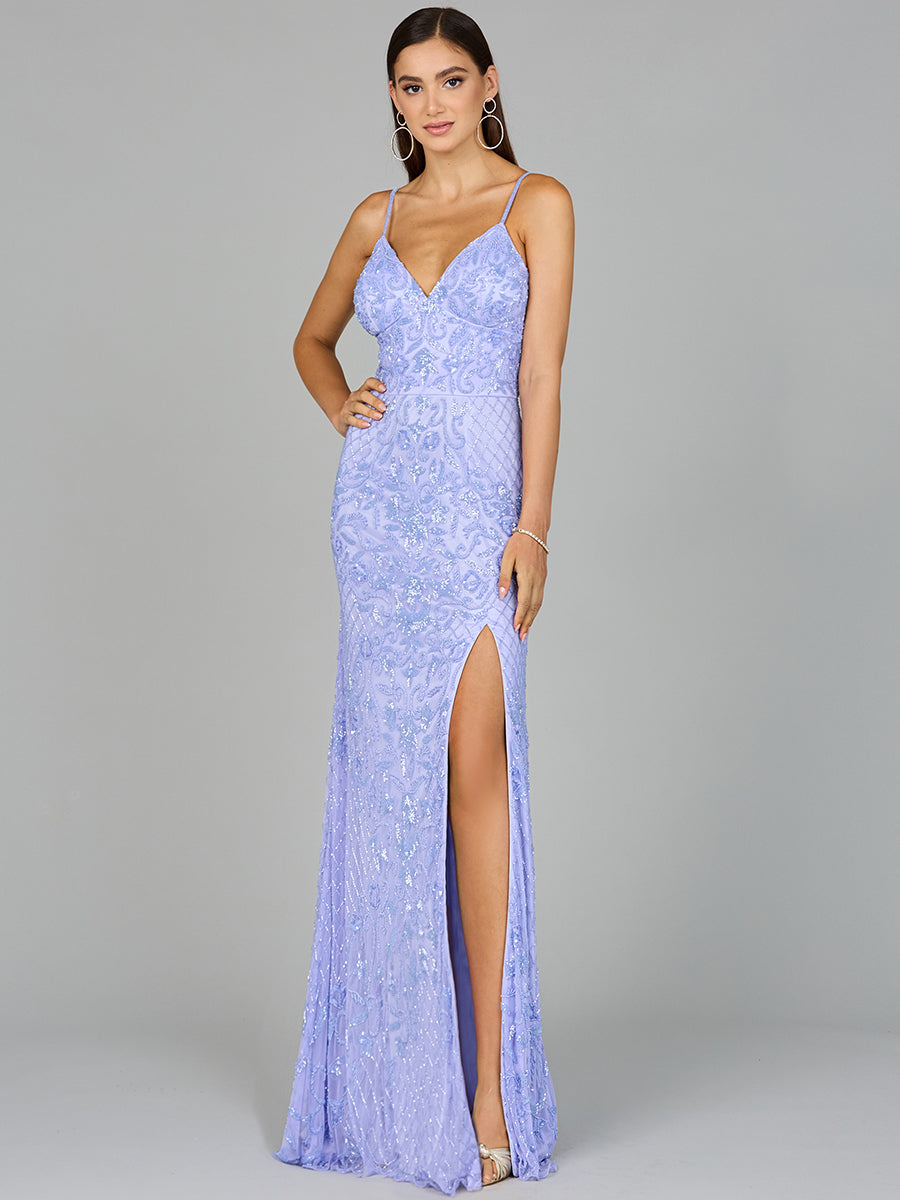Body Con V-Neck Beaded Gown - JUSTLUXURY