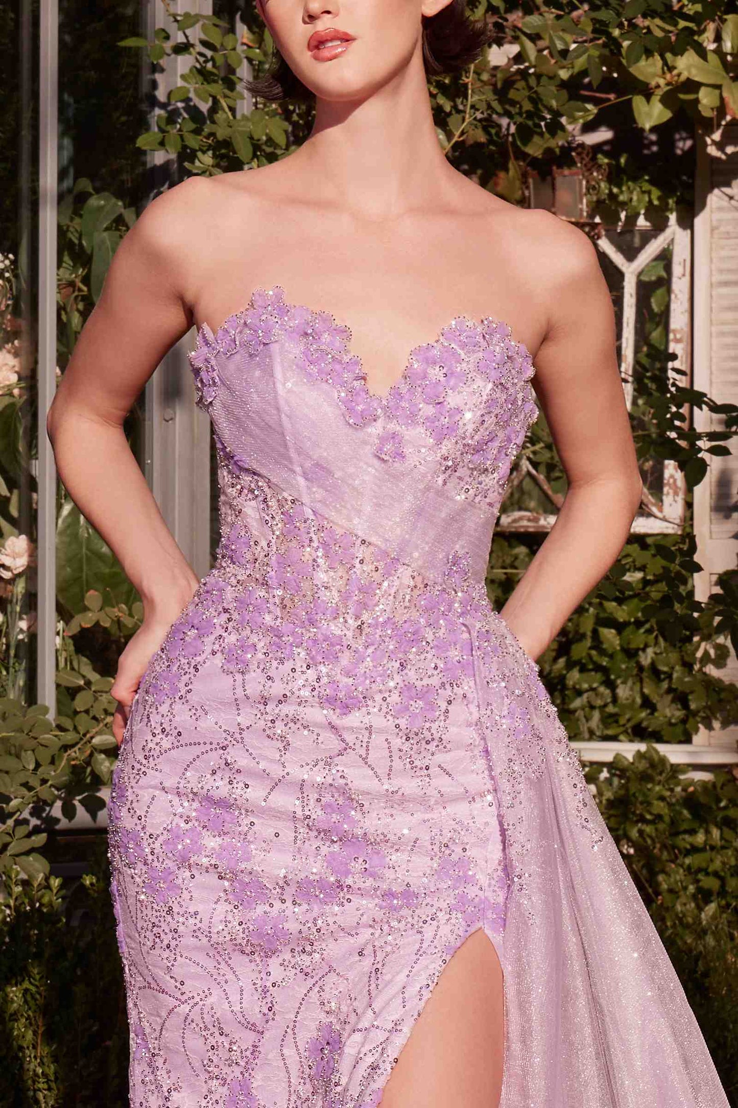 Andrea & Leo A1379 Floral Motif Strapless Fitted Gown
