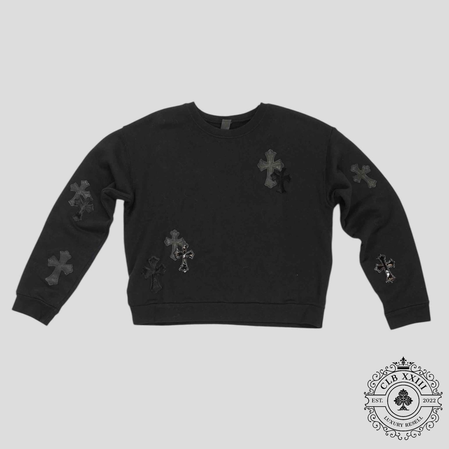 Chrome Hearts Leather Cross Patch Crewneck in Black