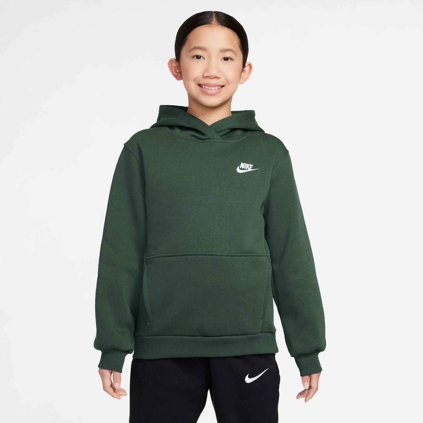 Nike Big Kids Fleece Pullover Hoodie - Fir/White