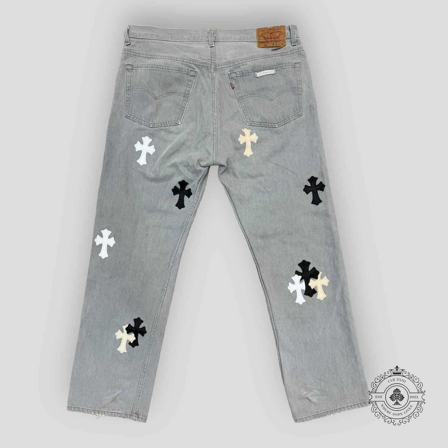 Chrome Hearts White / Cream Cross Patch Jeans
