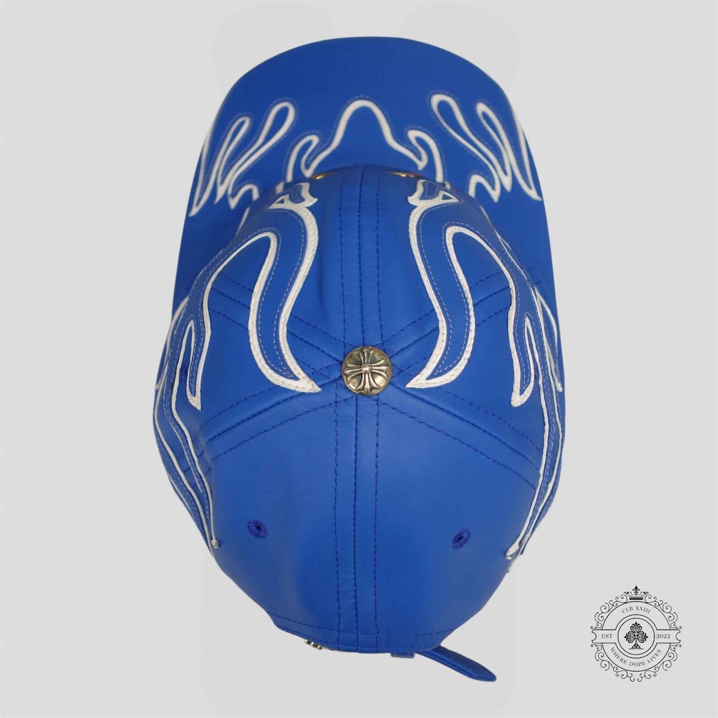 Chrome Hearts Leather Flame Patch 6 Panel Hat in Blue