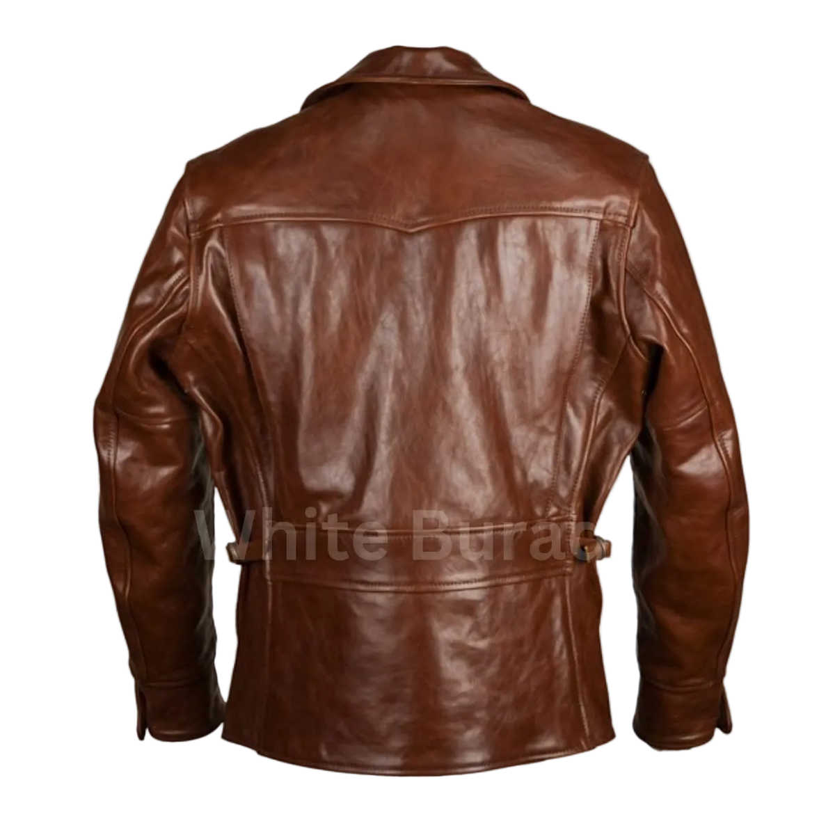 Men's Distressed Brown Steerhide Half-Belt Leather Jacket