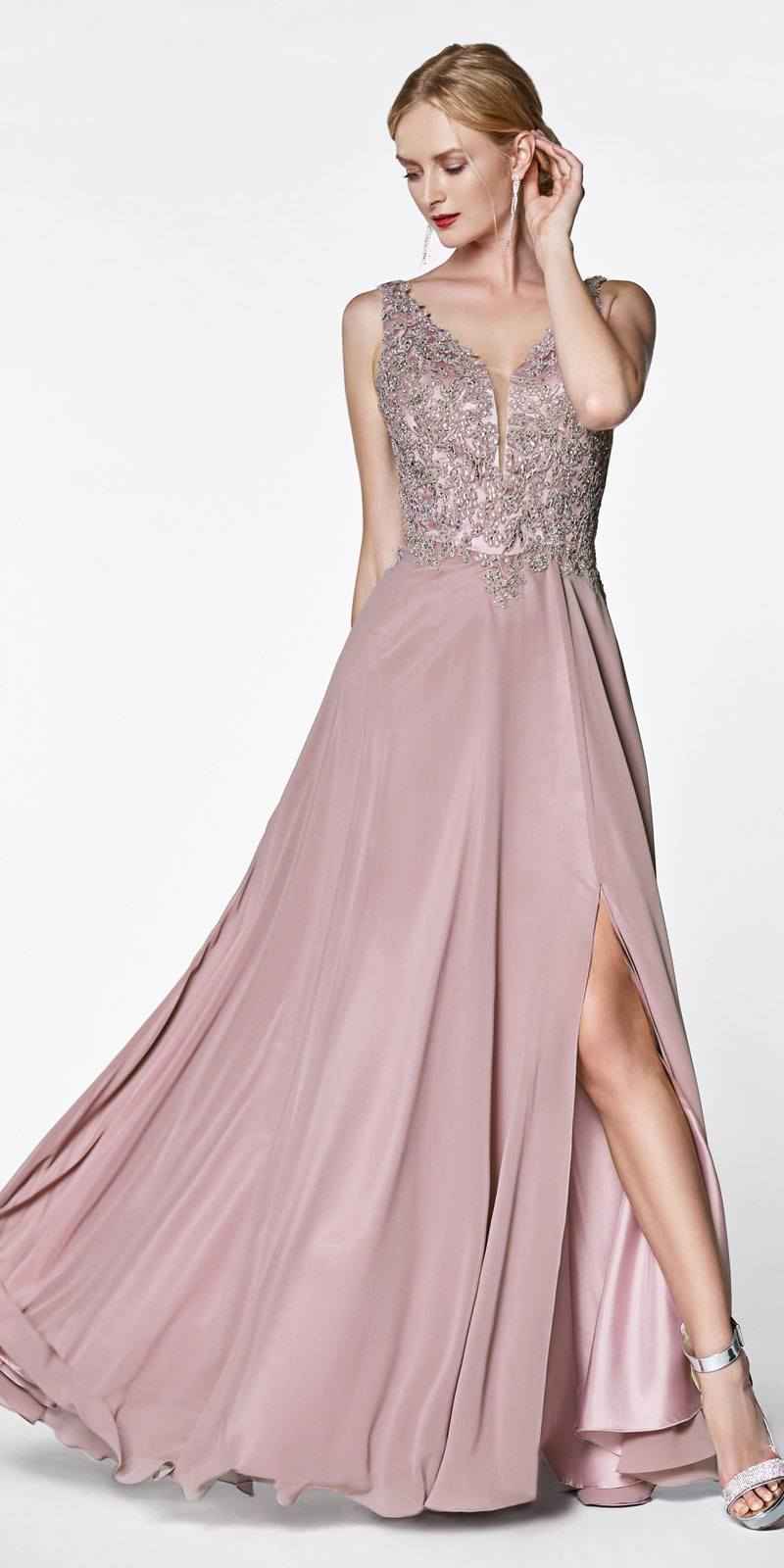 CLEARANCE - Cinderella Divine CD0133 Floor Length A-Line Chiffon Gown (Size M)