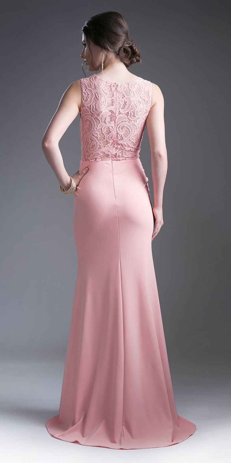 Cinderella Divine CF115 Long Lace Bodice Stretch Knit Sheath Dress Sleeveless