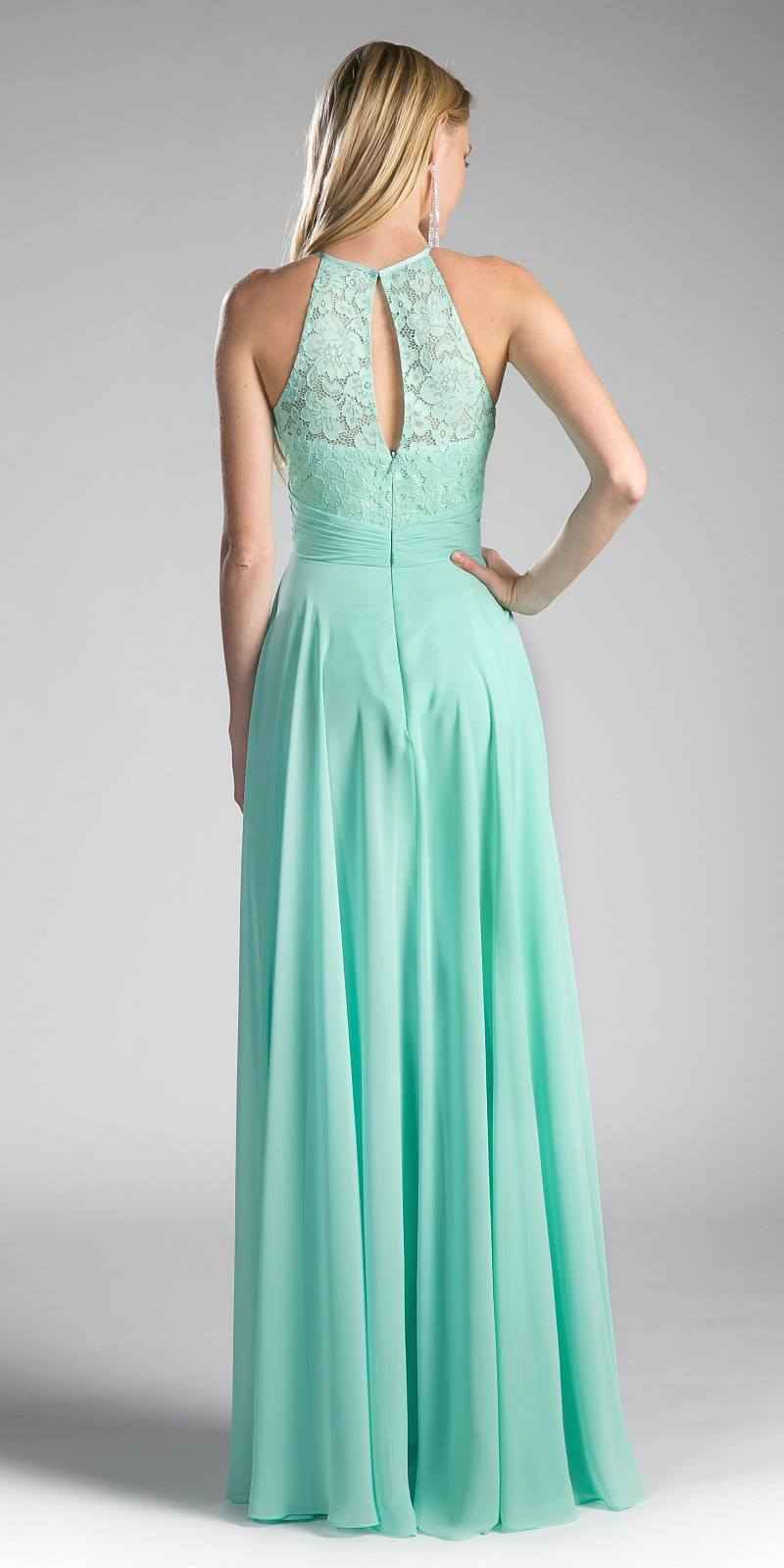 CLEARANCE - Cinderella Divine CJ228 Halter Lace Long Dress Keyhole Neckline (Size 18)