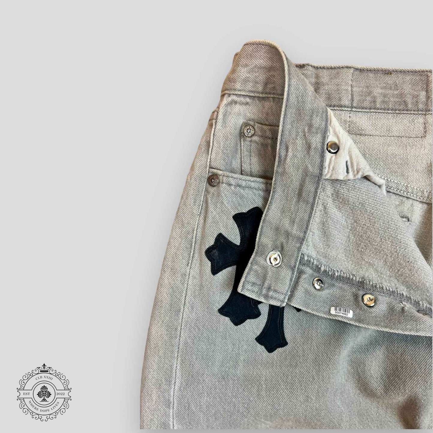 Chrome Hearts Cross Patch Pants in Grey / Black