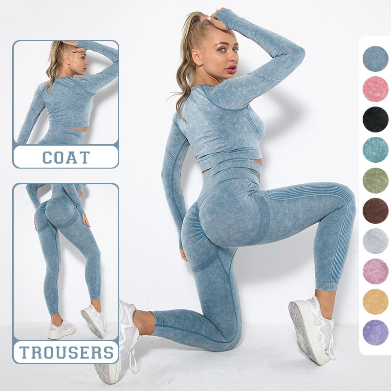 Fitness Gym Sets 2pcs Sports Push Up Suits High Strech Strunch Yoga Leggings Sets Workout Outfit Women Running Yoga Suits