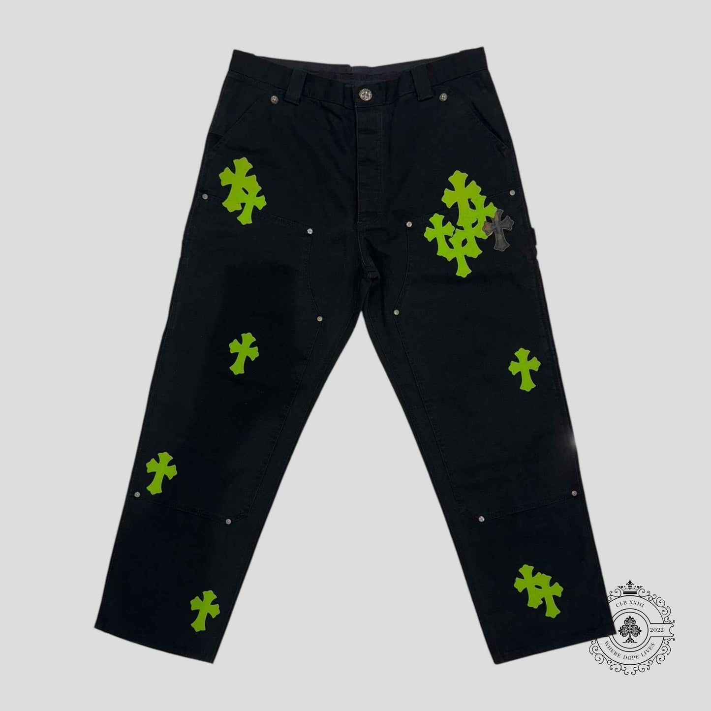 Chrome Hearts Double Knee Carpenter Pants in Black / Green