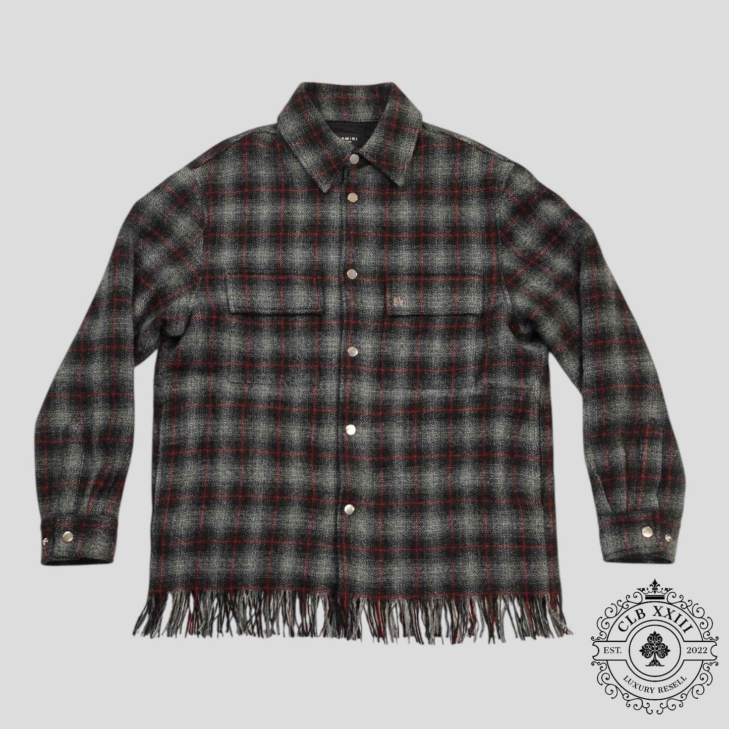 Amiri Fringe Wool Overshirt in Grey
