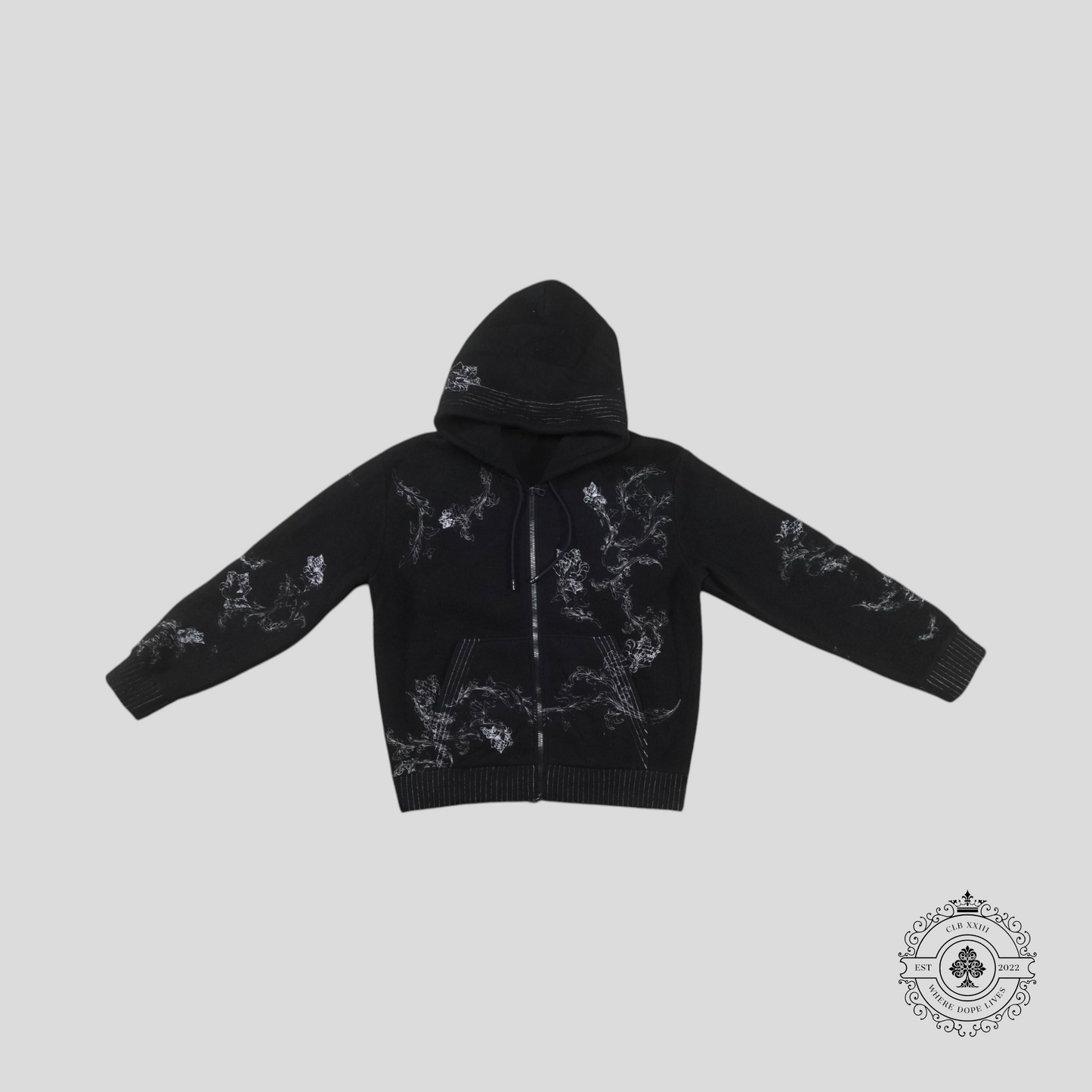 Louis Vuitton Flower Embroidered Zip Up Hoodie in Navy Blue
