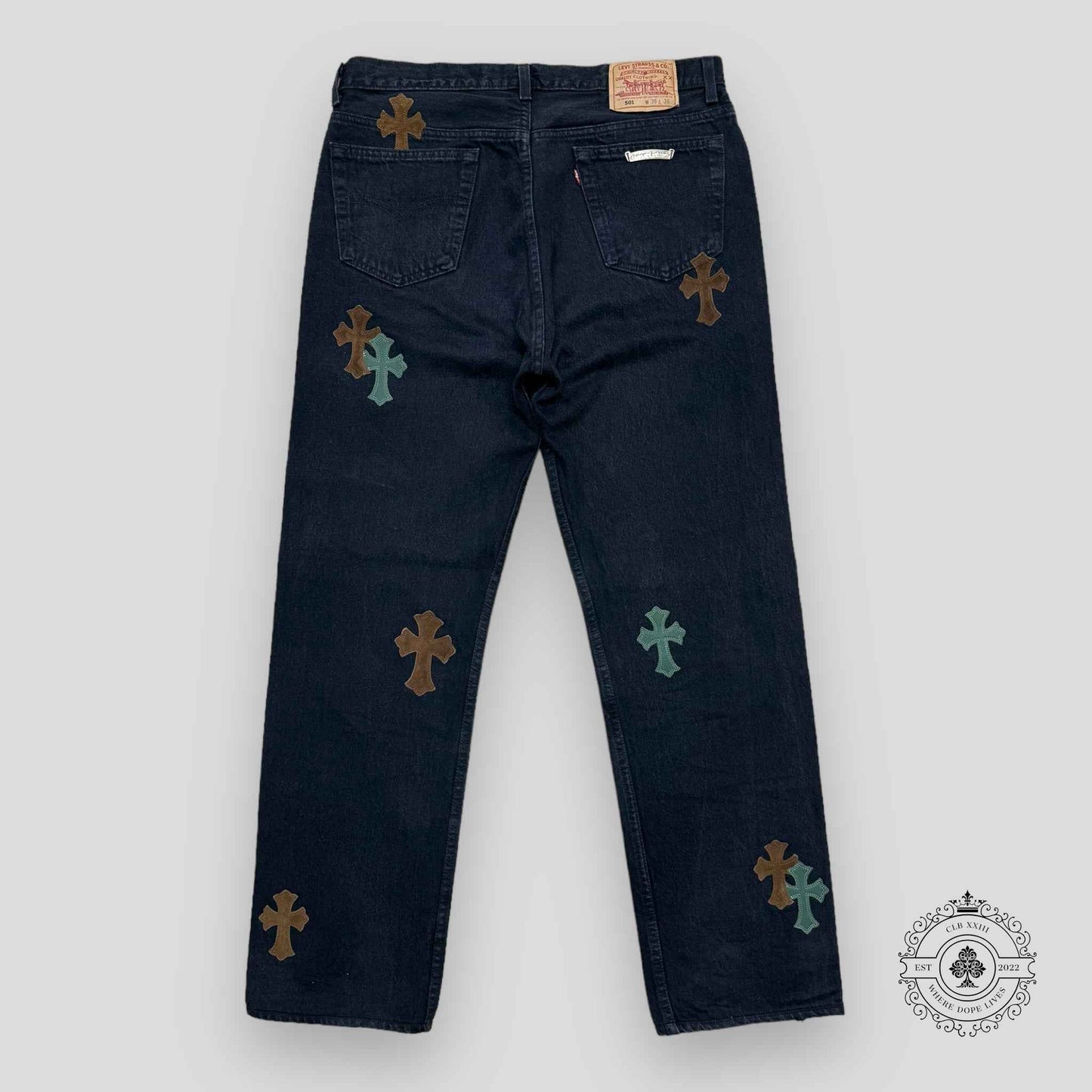 Chrome Hearts Green / Brown Cross Patch Jeans
