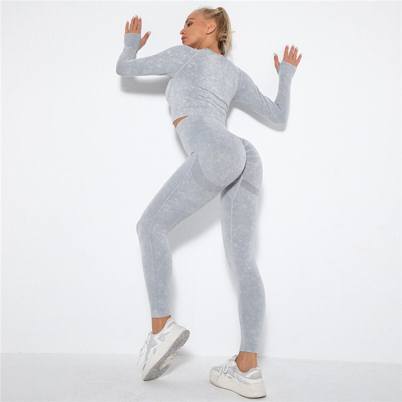 Fitness Gym Sets 2pcs Sports Push Up Suits High Strech Strunch Yoga Leggings Sets Workout Outfit Women Running Yoga Suits