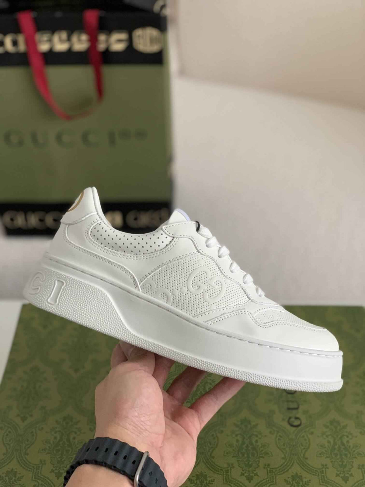 Gucci Mac80 Sneaker – White Perforated Leather with Interlocking G