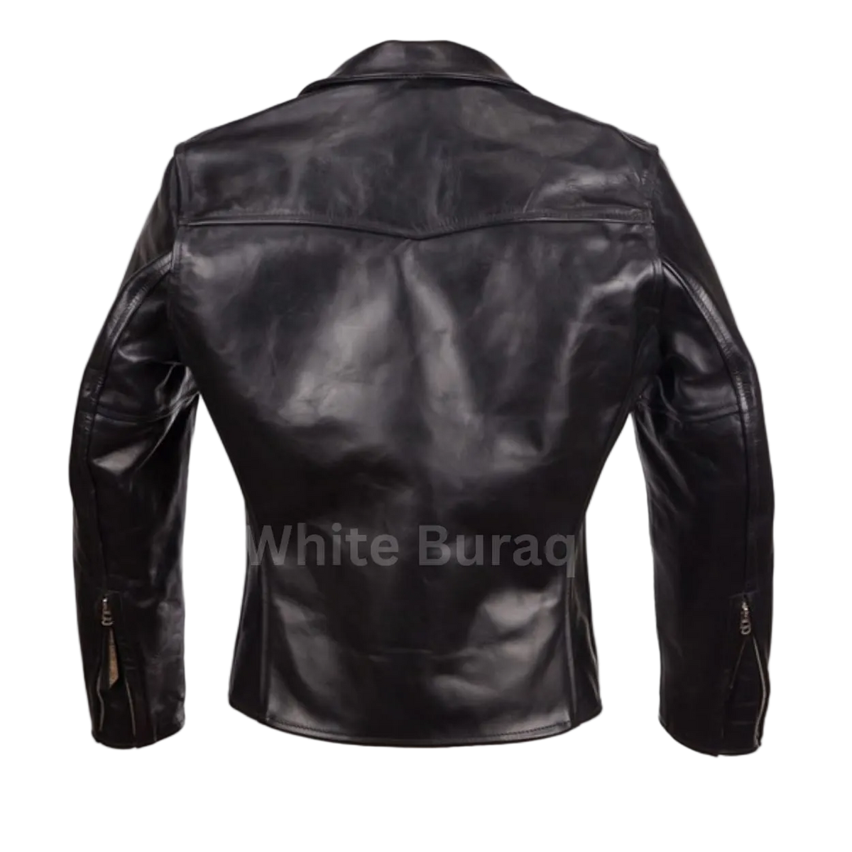 Men's Black Horsehide Racer Leather Jacket with Dress Collar