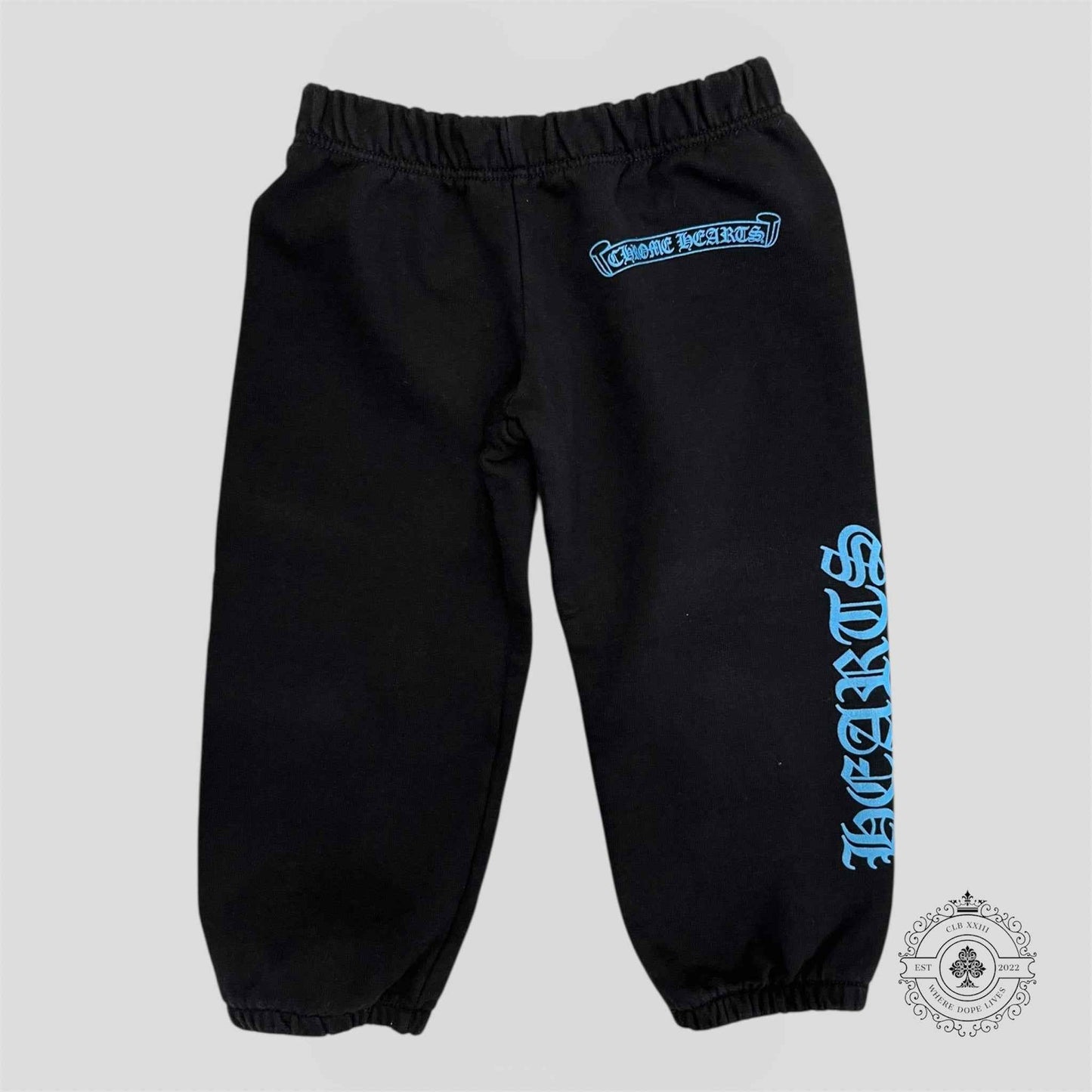 Chrome Hearts Scroll Logo Kids Sweatpants in Black/Blue