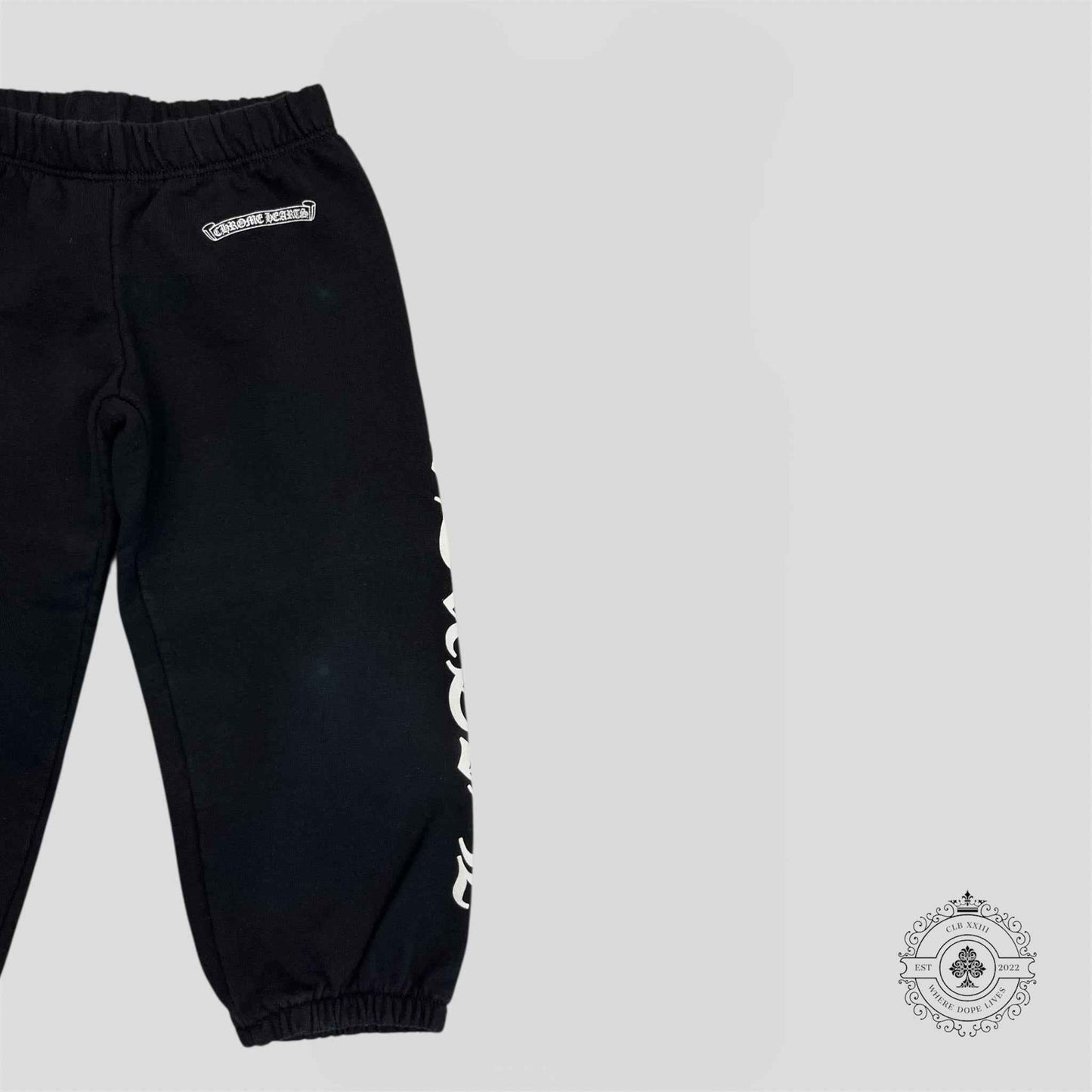 Chrome Hearts Scroll Logo Kids Sweatpants in Black/White