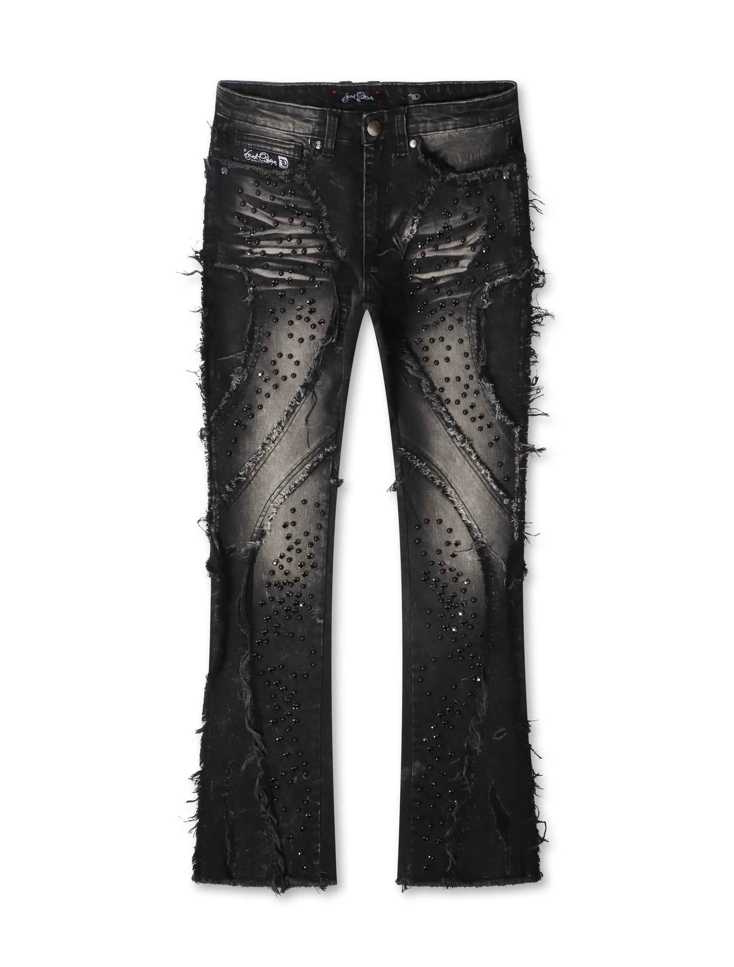 Frost Originals Distressed Rhinestone Stacked Jeans - Black Wash