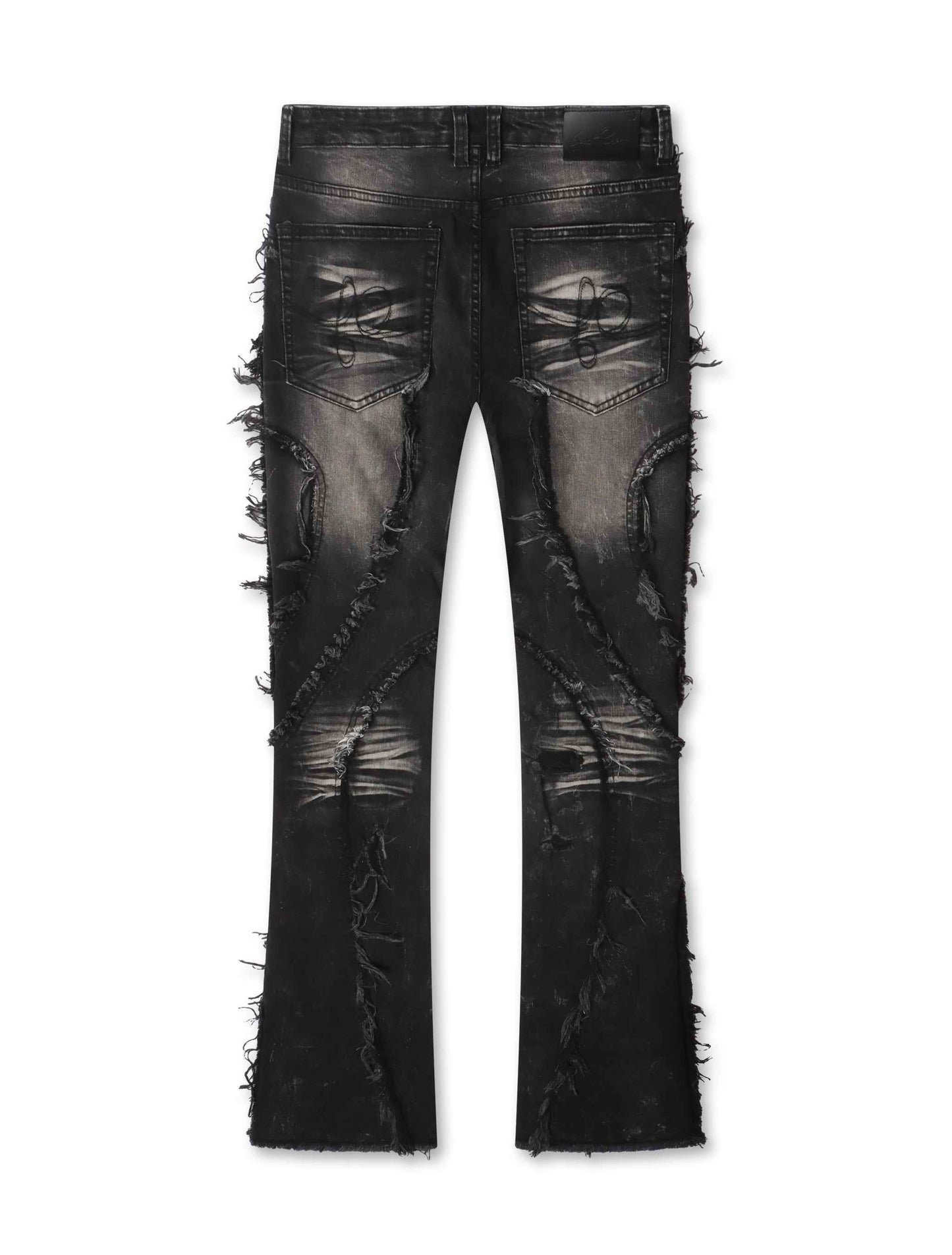 Frost Originals Distressed Rhinestone Stacked Jeans - Black Wash