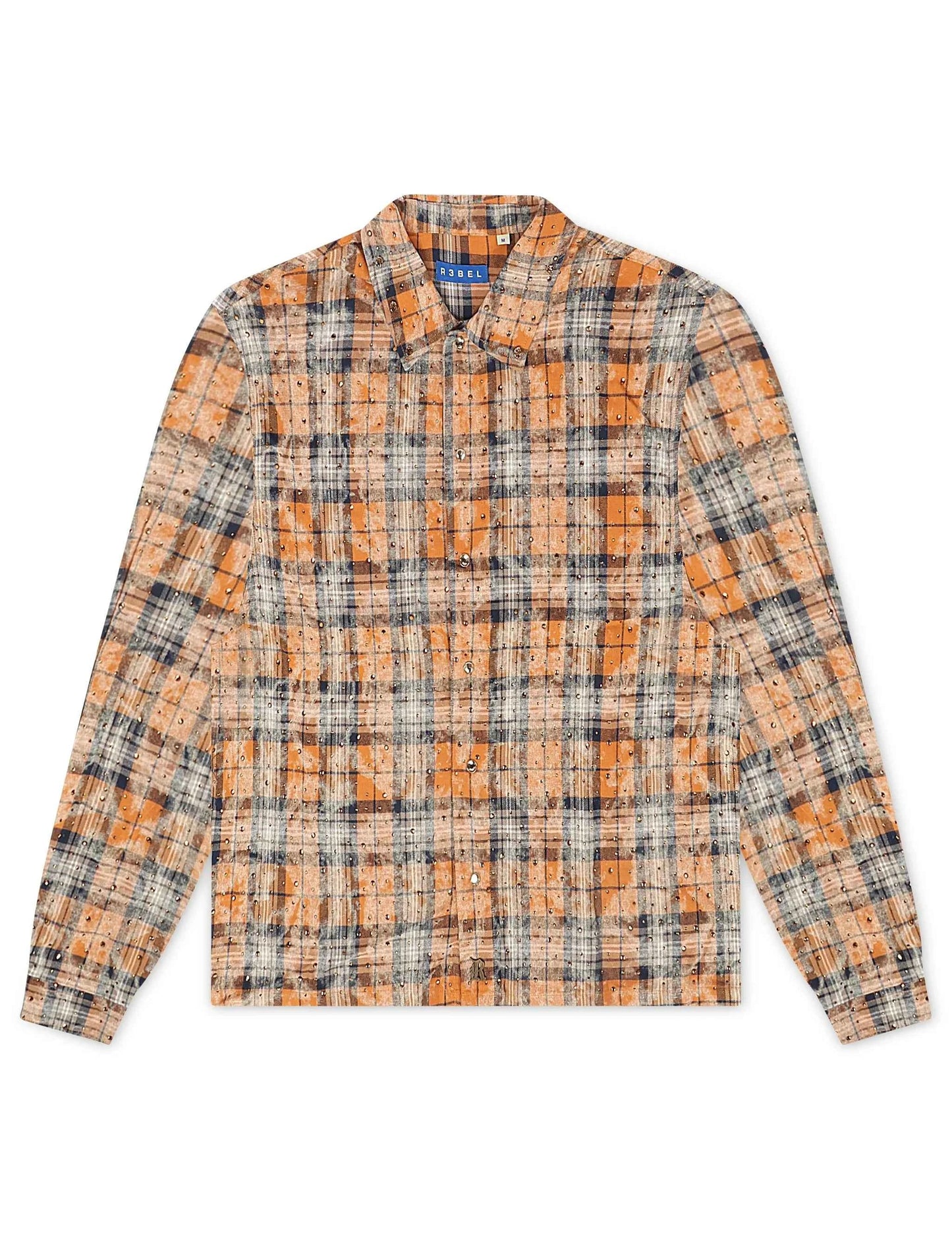 Rebel Denim Rhinestone Flannel - Orange