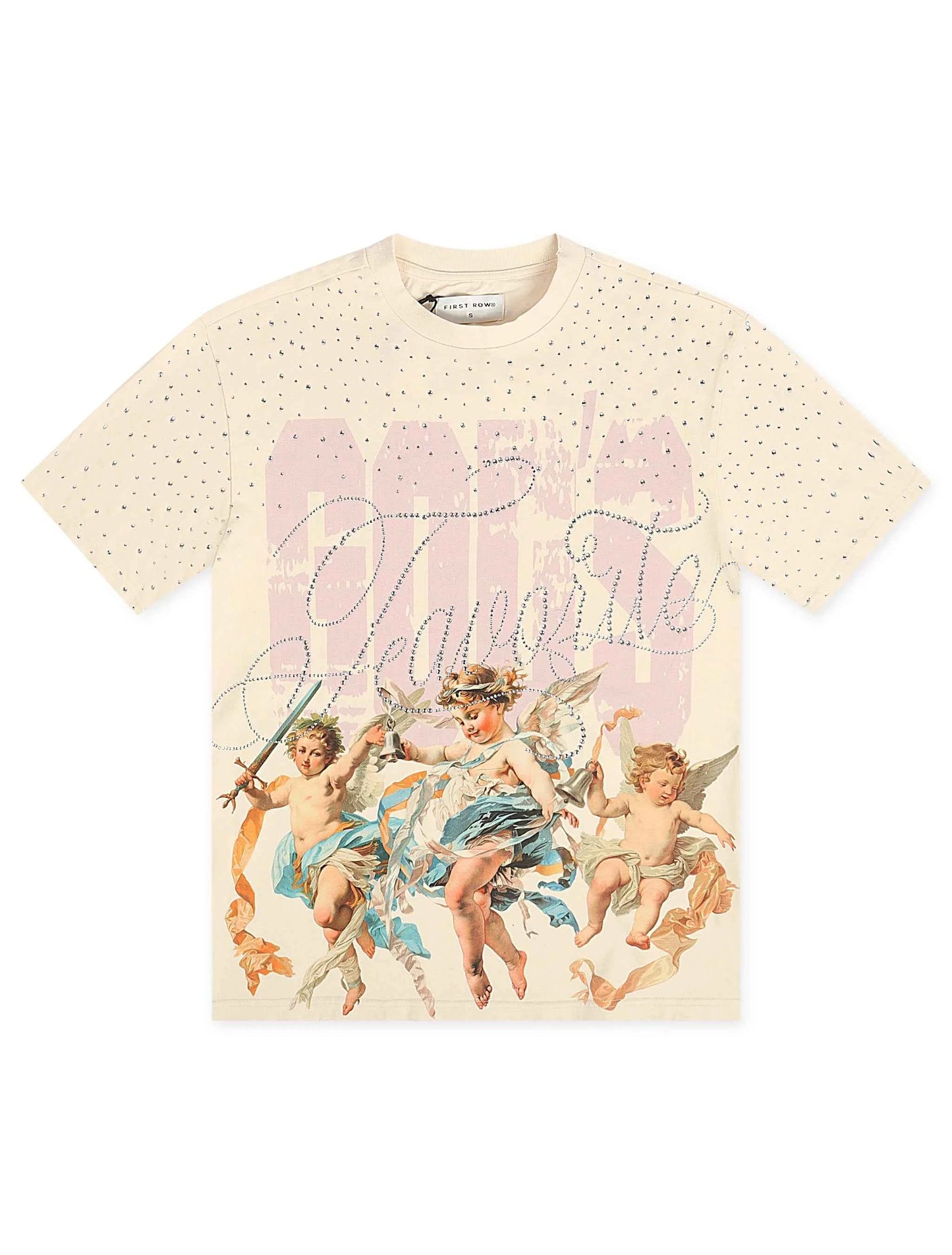 First Row Cropped Washed Rhinestone Tee - Cream