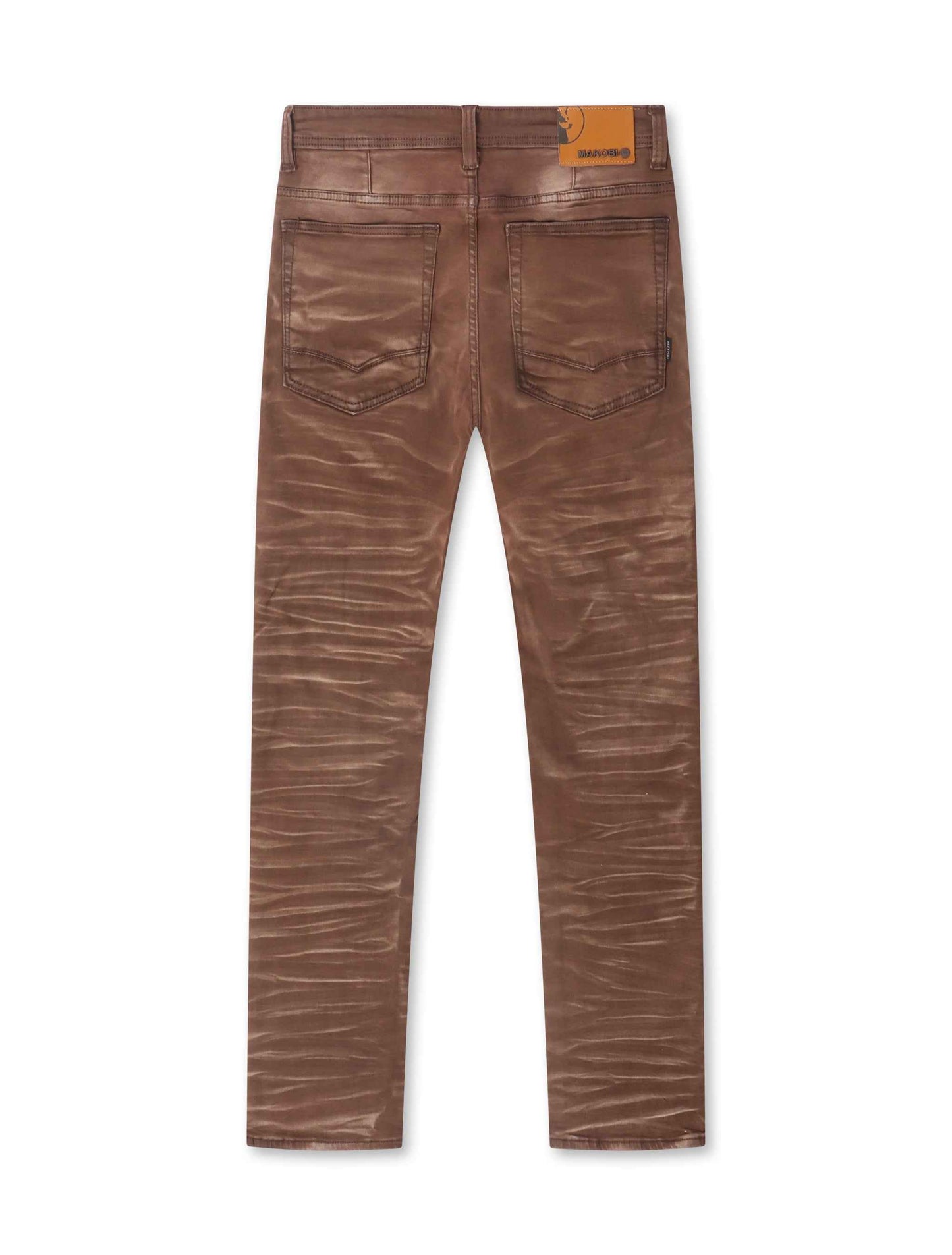 Makobi Distressed Straight Leg Jeans – Brown