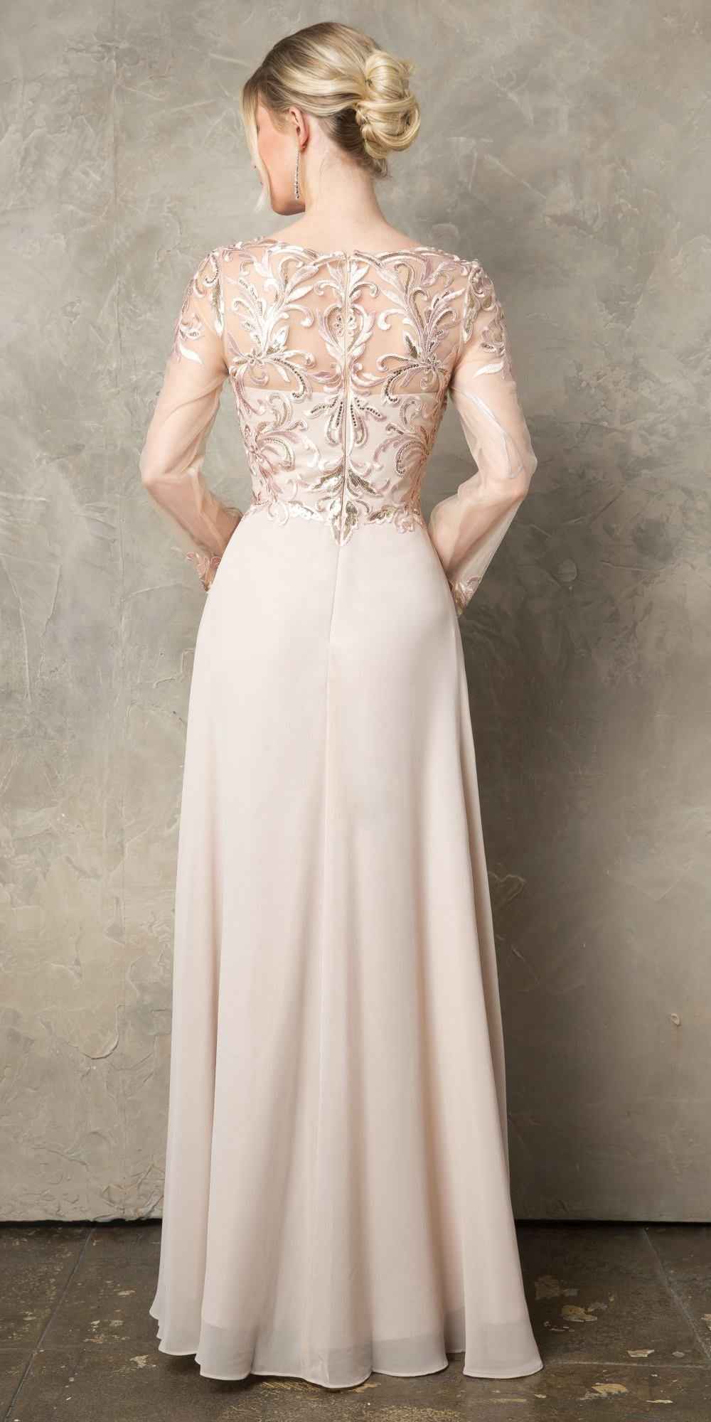 CLEARANCE - Juno 960 Long A-Line Mother of the Bride Chiffon Long Sleeve Dress (Size XL)
