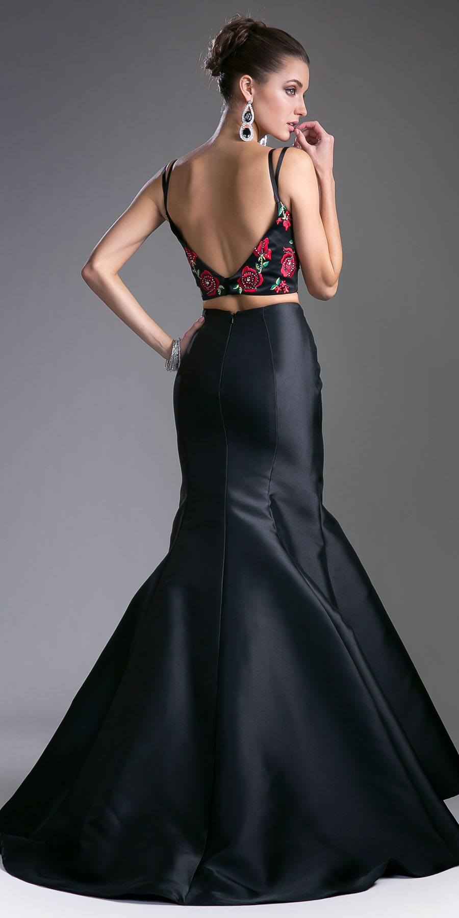 Cinderella Divine KC1737 Two-Piece Gown Embroidered Crop Top