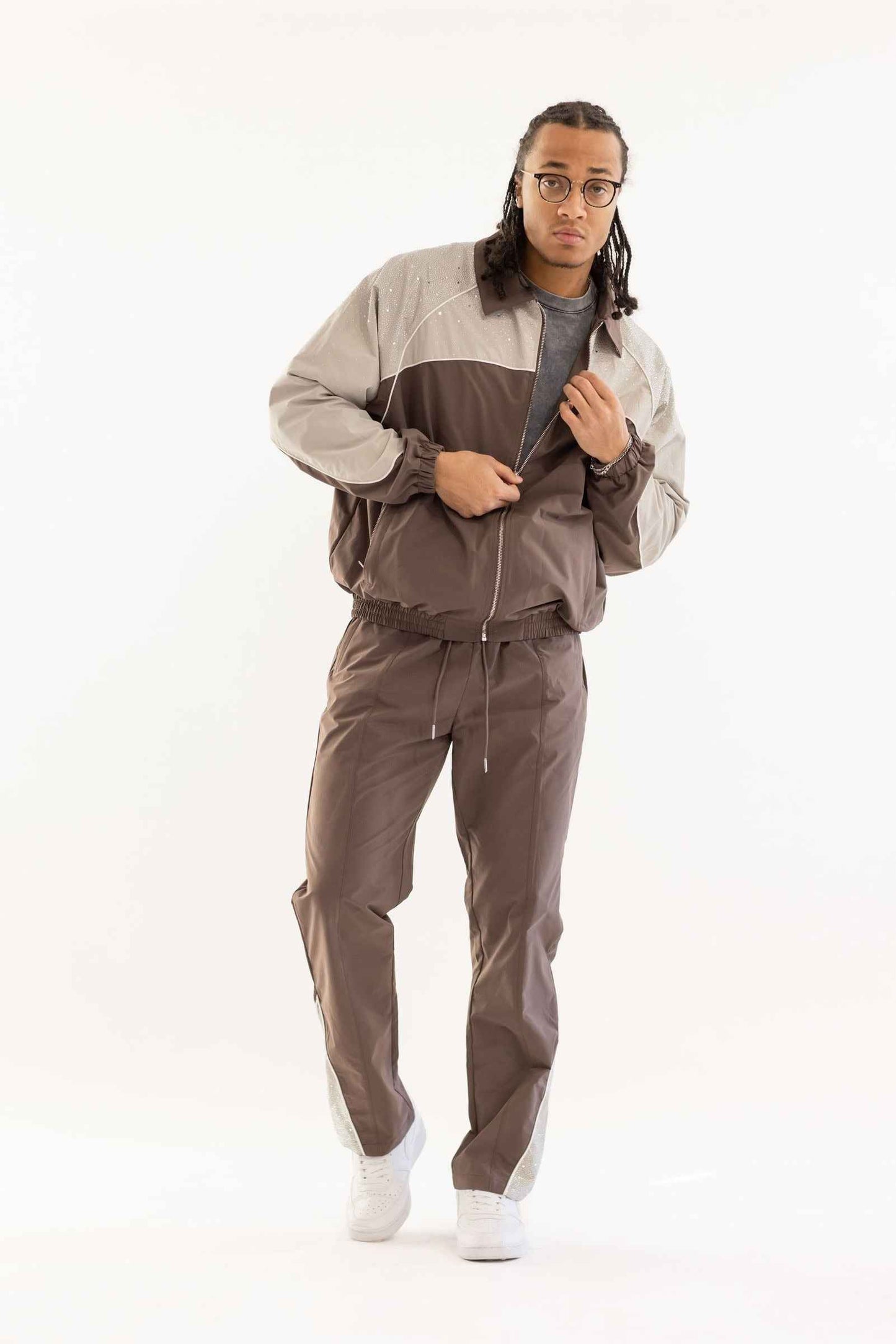 Kindred Rhinestone Track Suit - Brown/Khaki