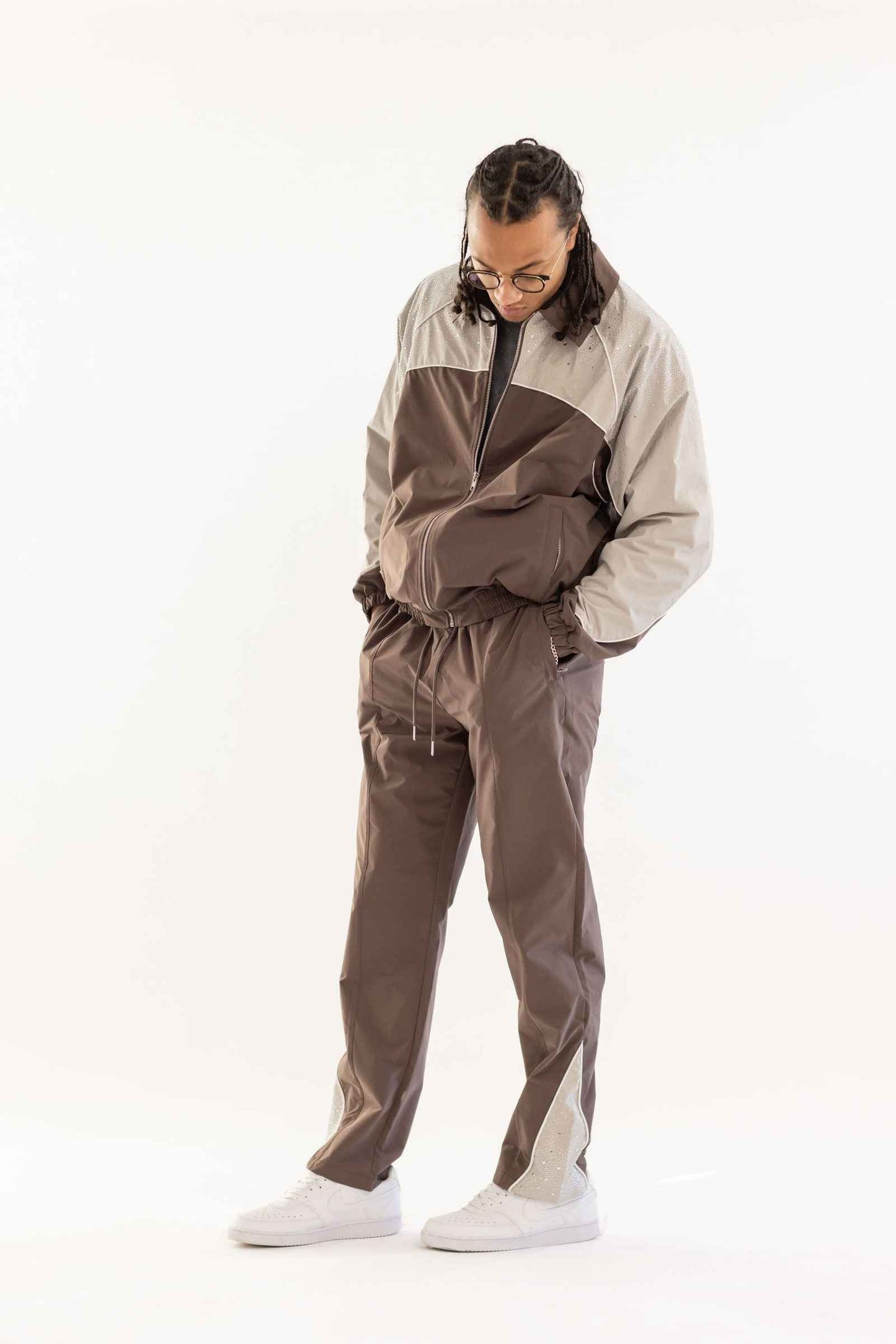 Kindred Rhinestone Track Suit - Brown/Khaki
