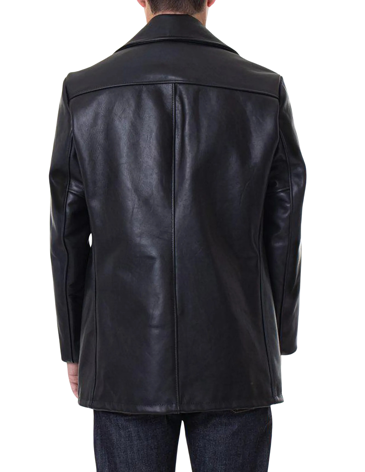 Men's Black Leather Double-Breasted Pea Coat