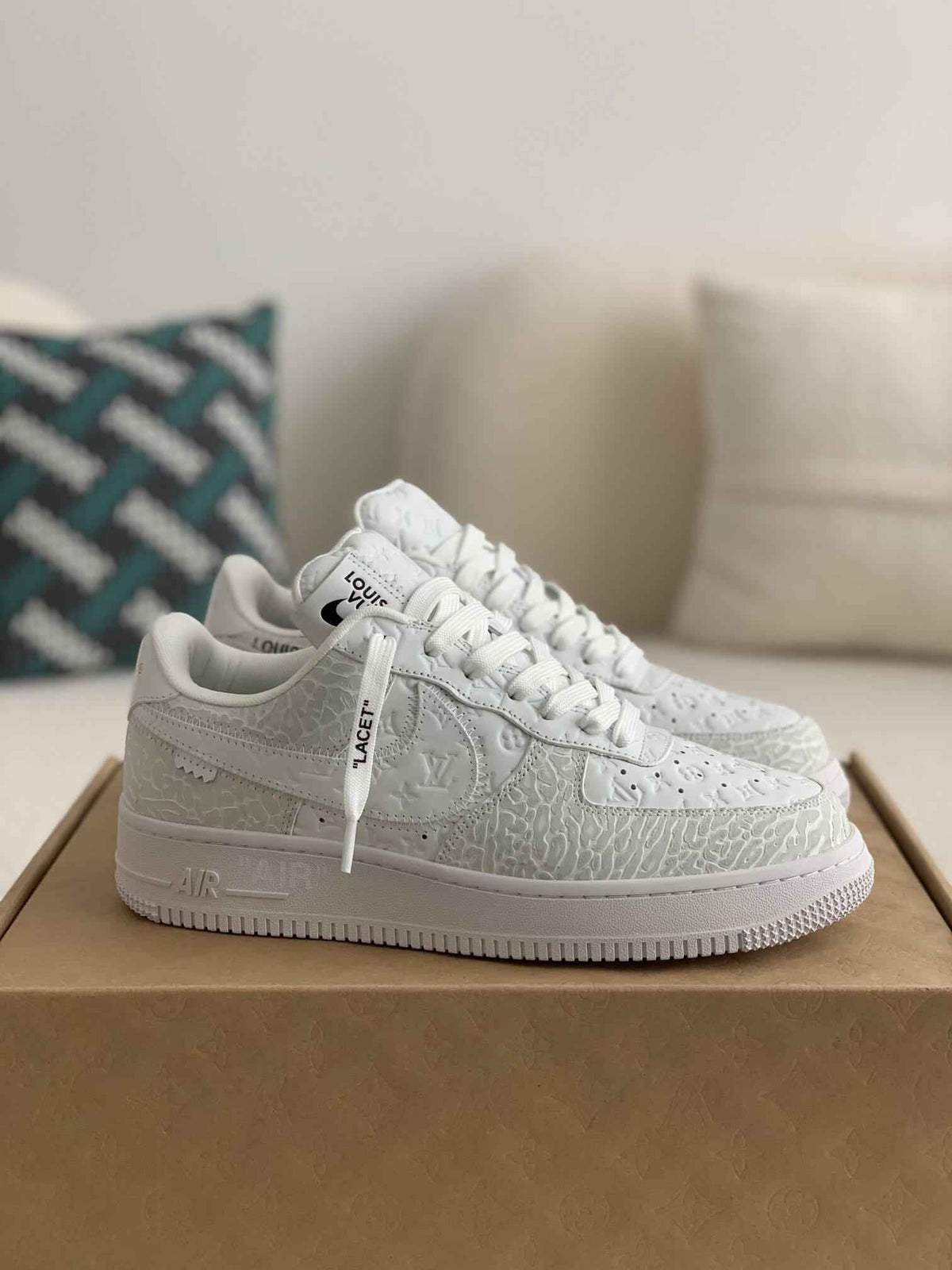 Custom Air Force 1 Low – White Monogram Leather (Triple White)