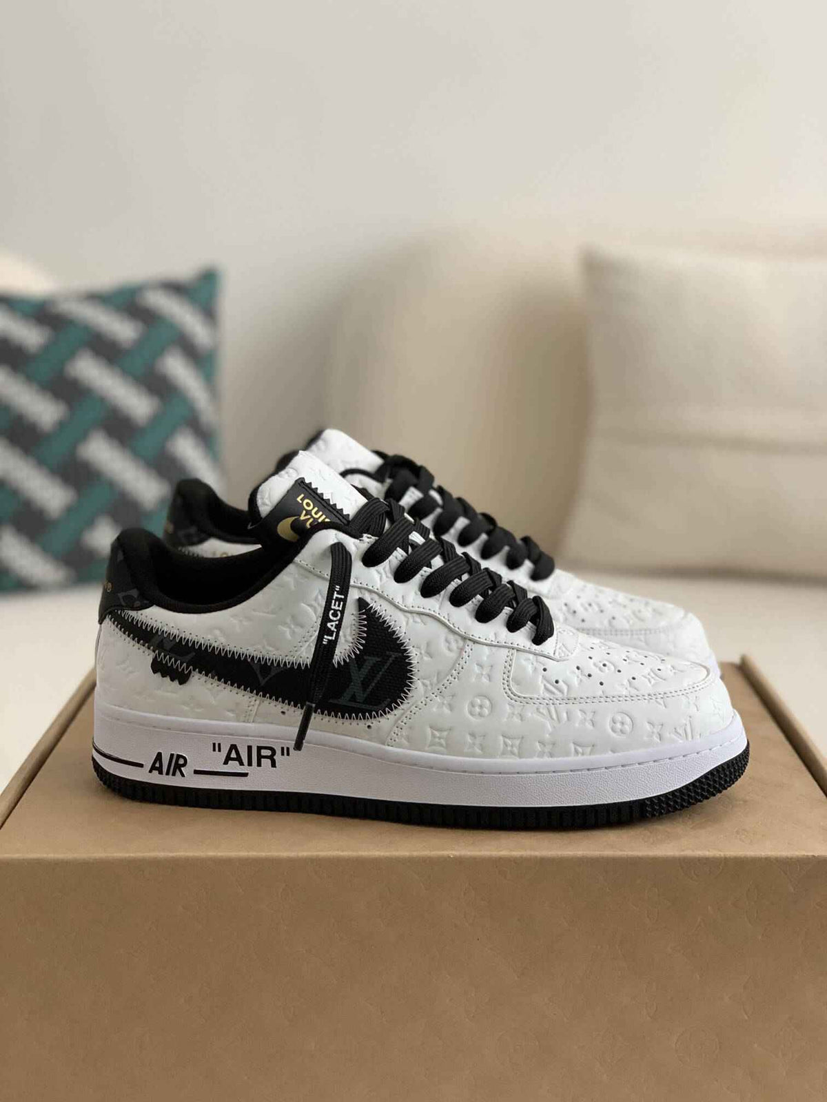 Air Force 1 Low – White & Black Monogram Leather