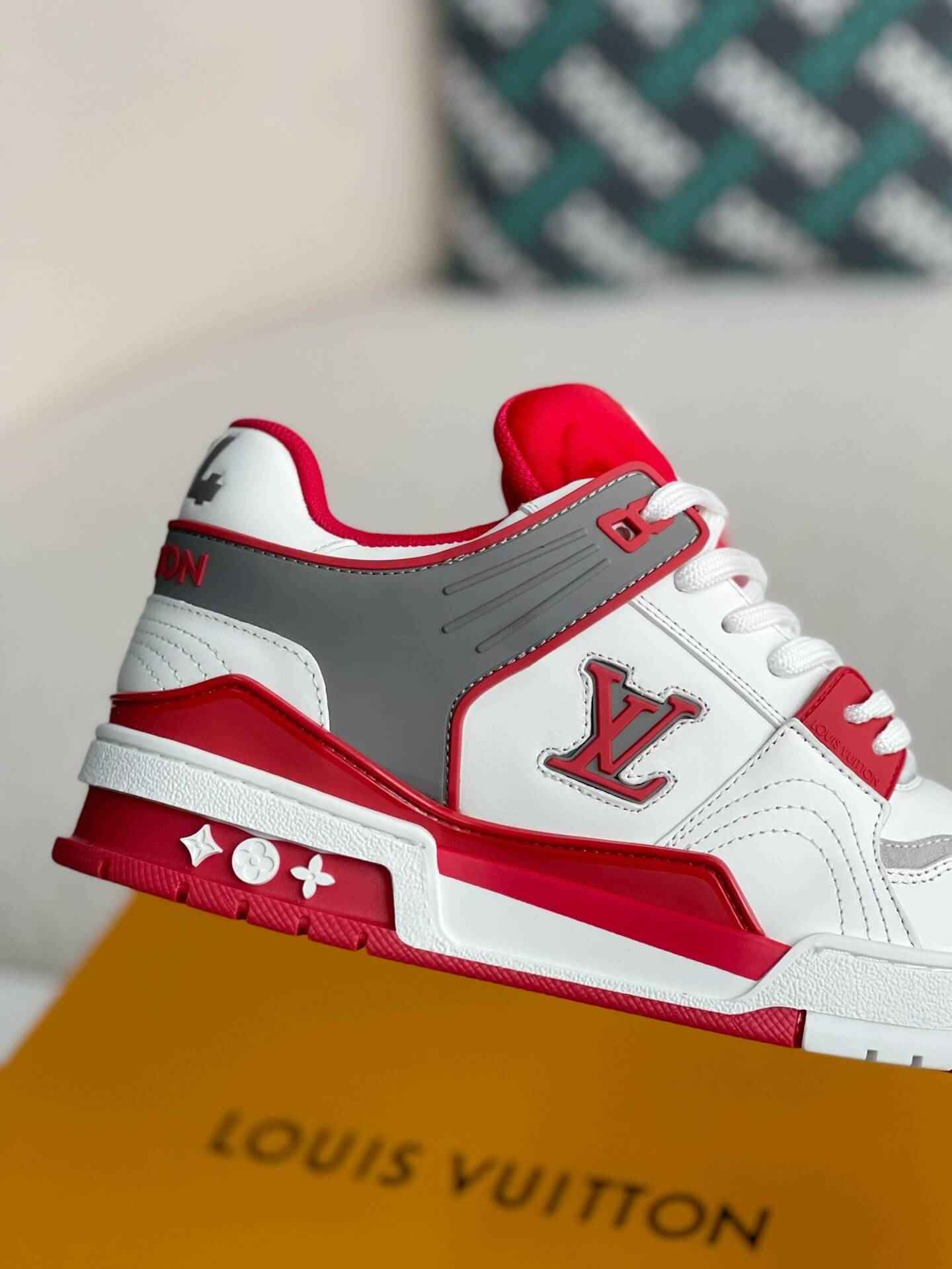Monogram Trainer #54 White Red Gray Padded Sneaker